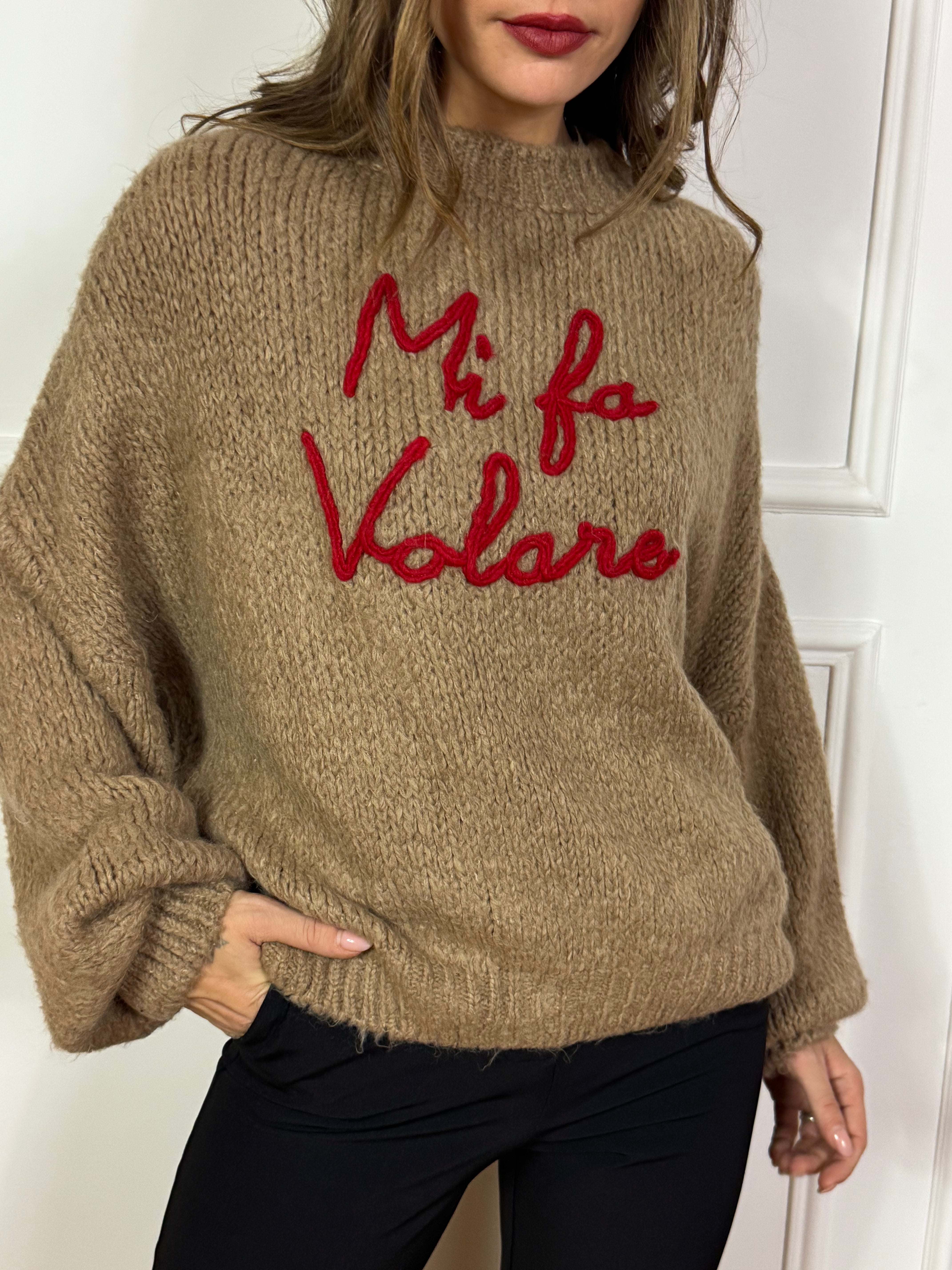 Maglione con ricamo You Decide MI FA VOLARE