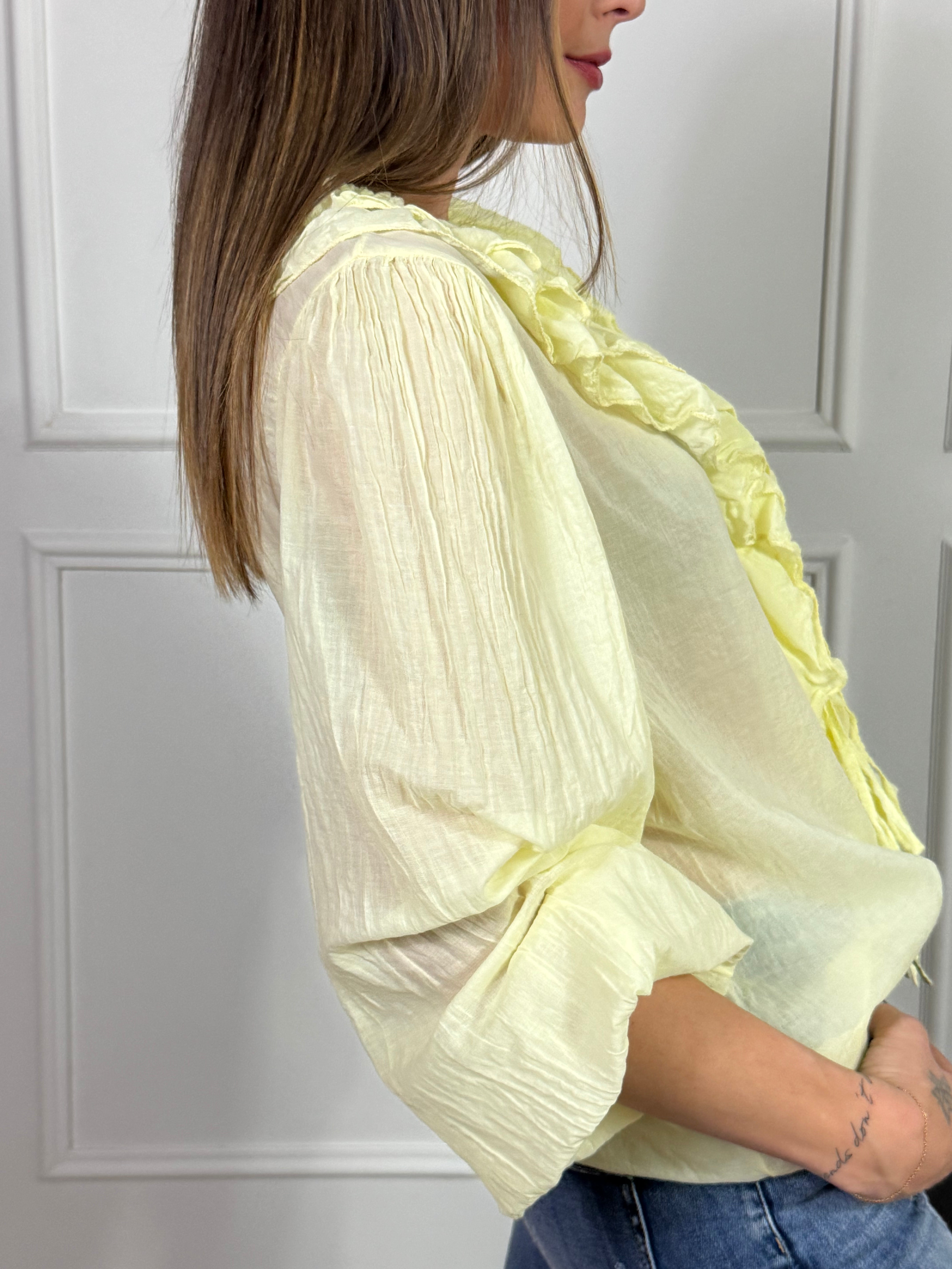 Camicia in mussola Victoria ILMH con rouches davanti e manica pittore