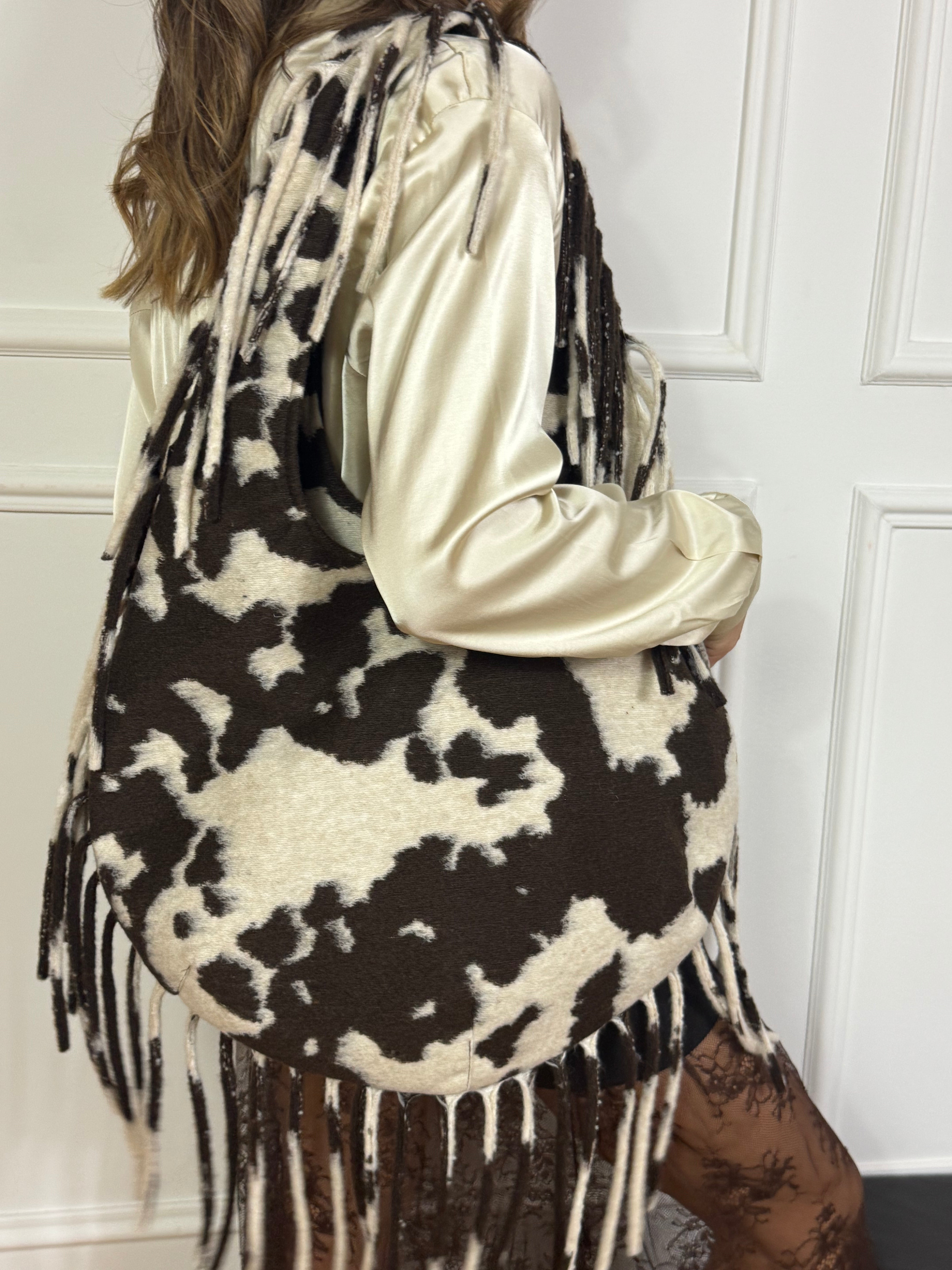 Borsa in pannetto Victoria ILMH fantasia MUCCATA CON FRANGE