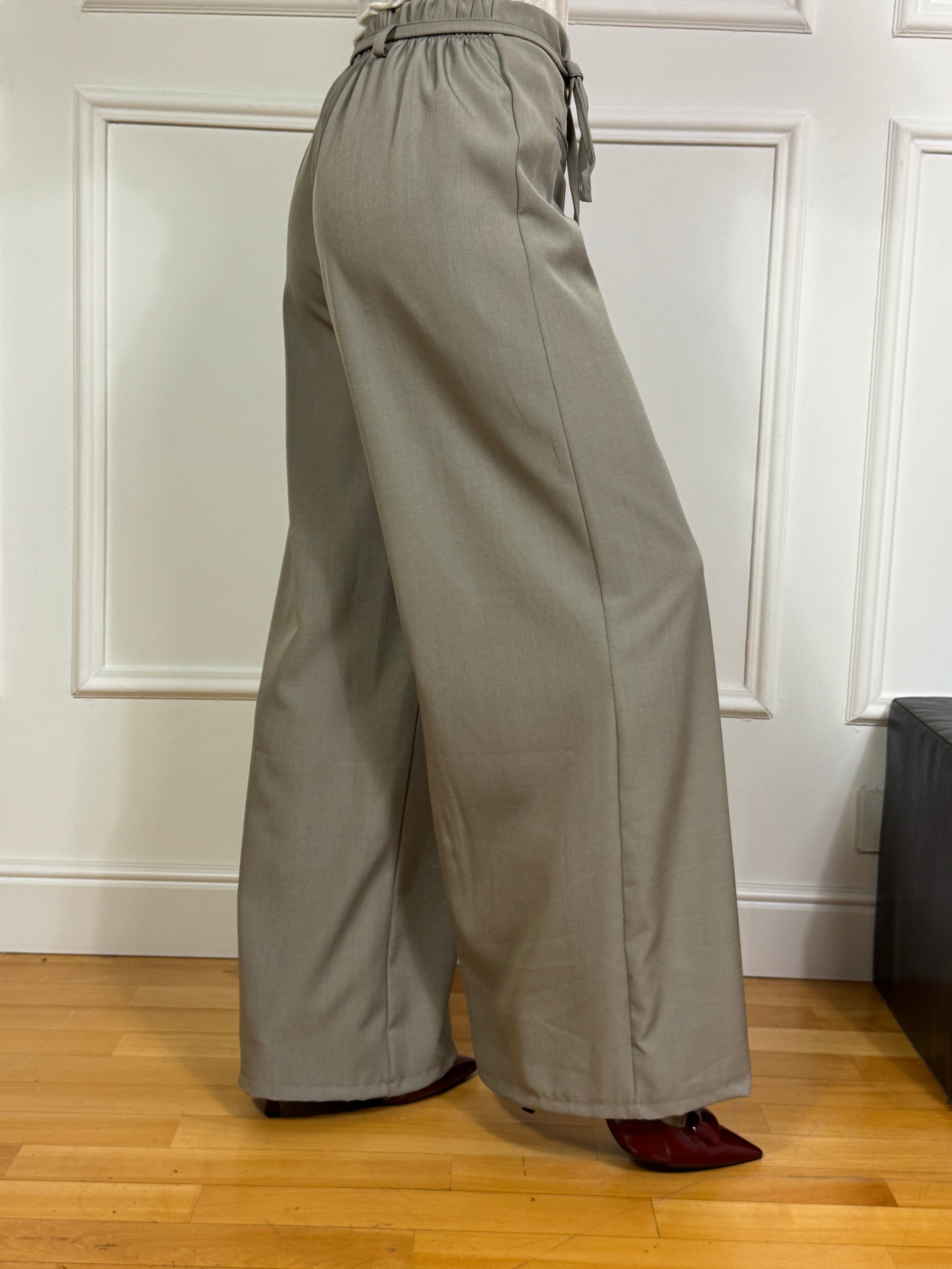 Pantalone ampio Victoria ILMH con cintura in tessuto fibbia oro