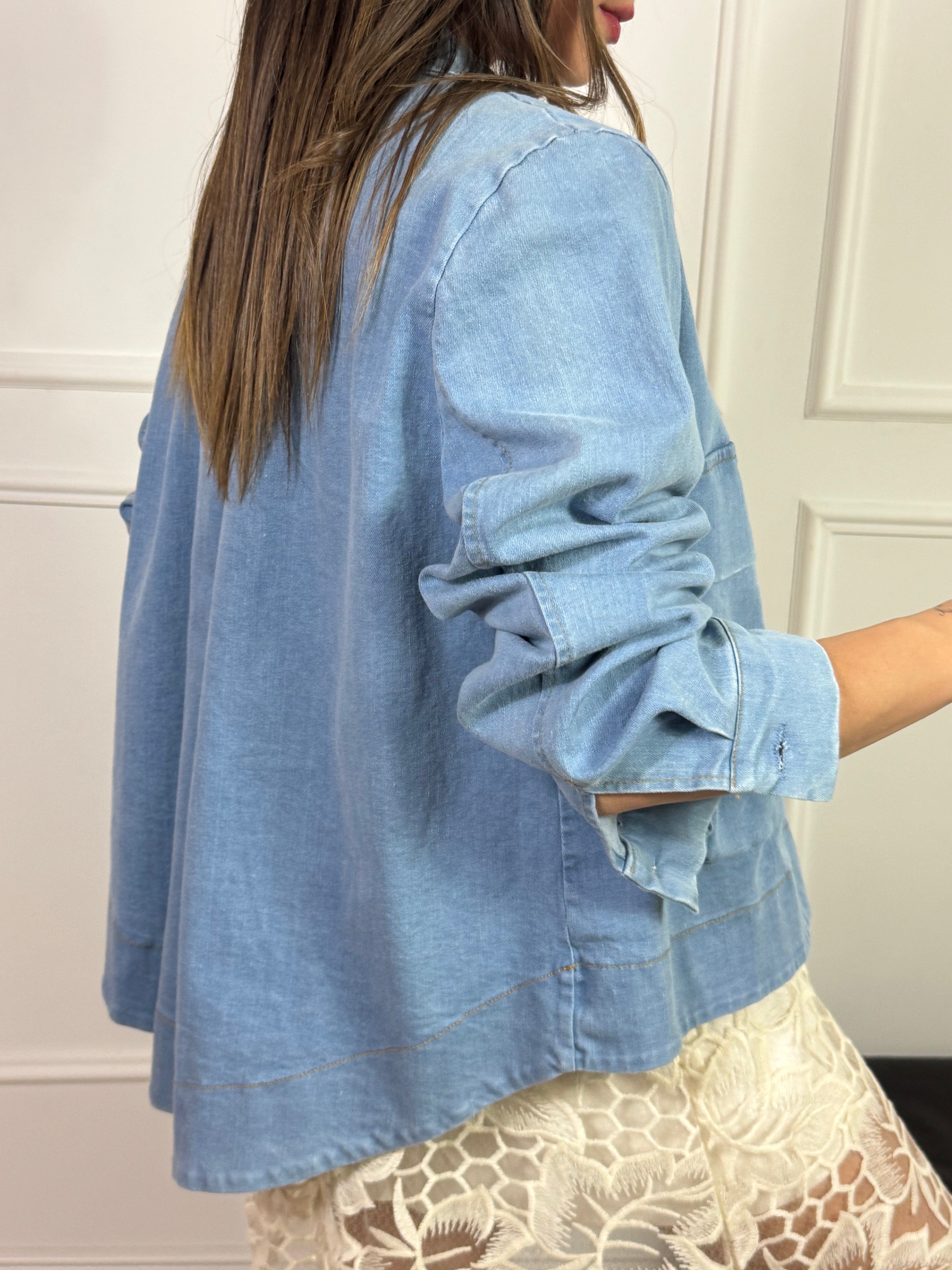 Giacca caban in jeans Victoria ILMH TASCONI FRONTALI - PIU' LUNGA DIETRO