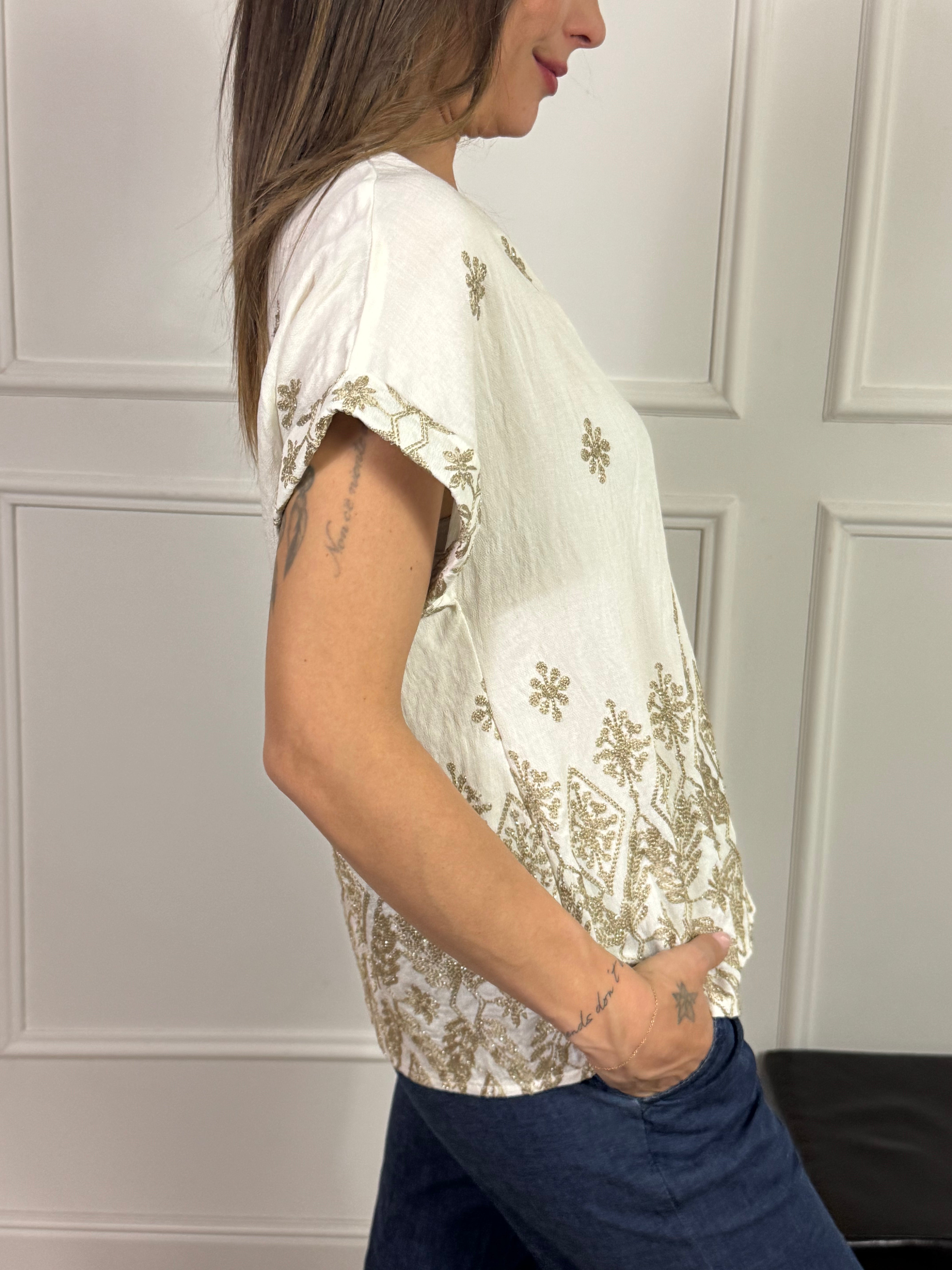 Camicia Victoria ILMH scollo V - RICAMI ORO MANICA CORTA
