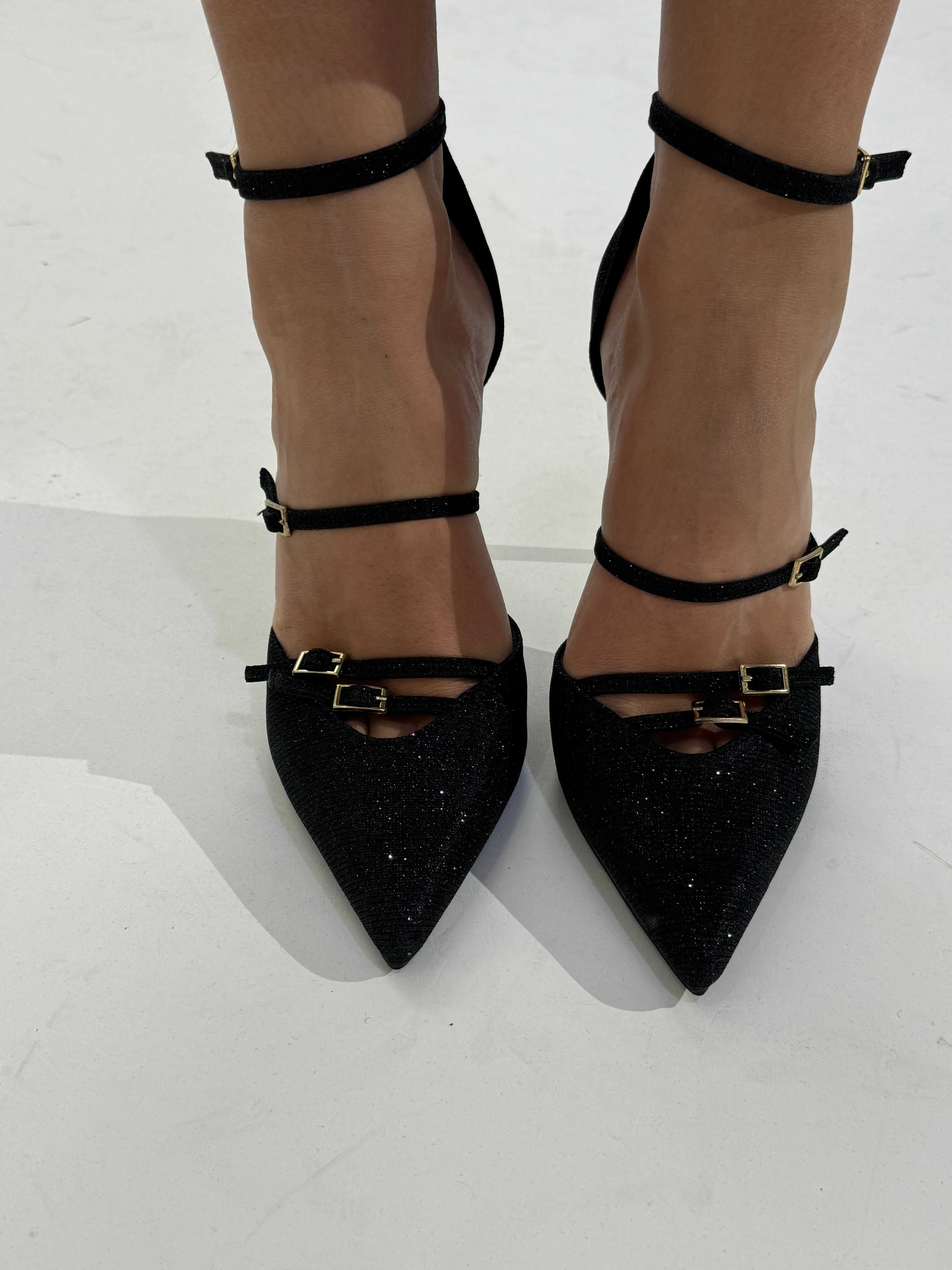 Scarpa con tacco a spillo e cinturini LUREX