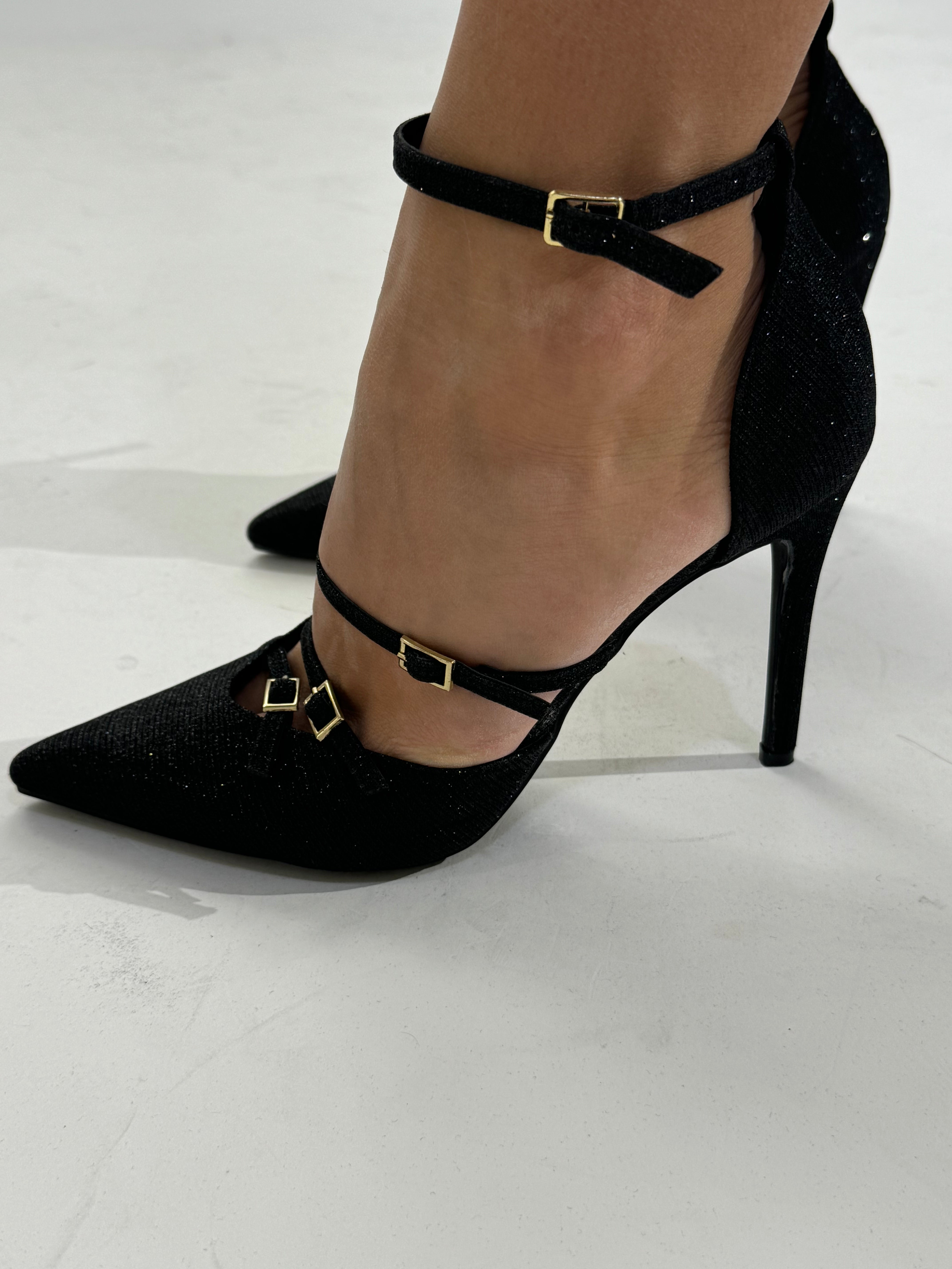 Scarpa con tacco a spillo e cinturini LUREX