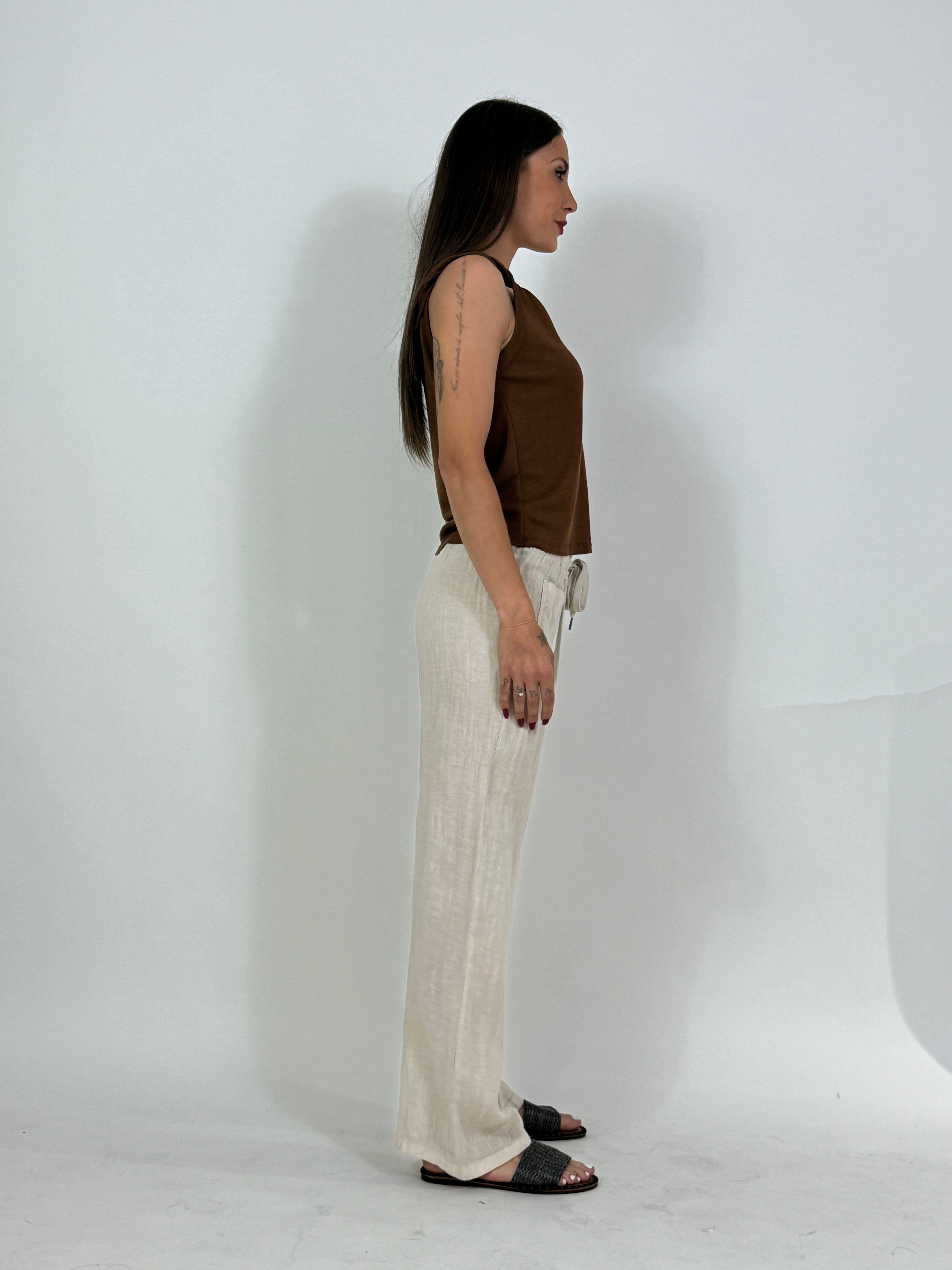 Pantalone di lino Victoria ILMH con coulisse e taschini frontali
