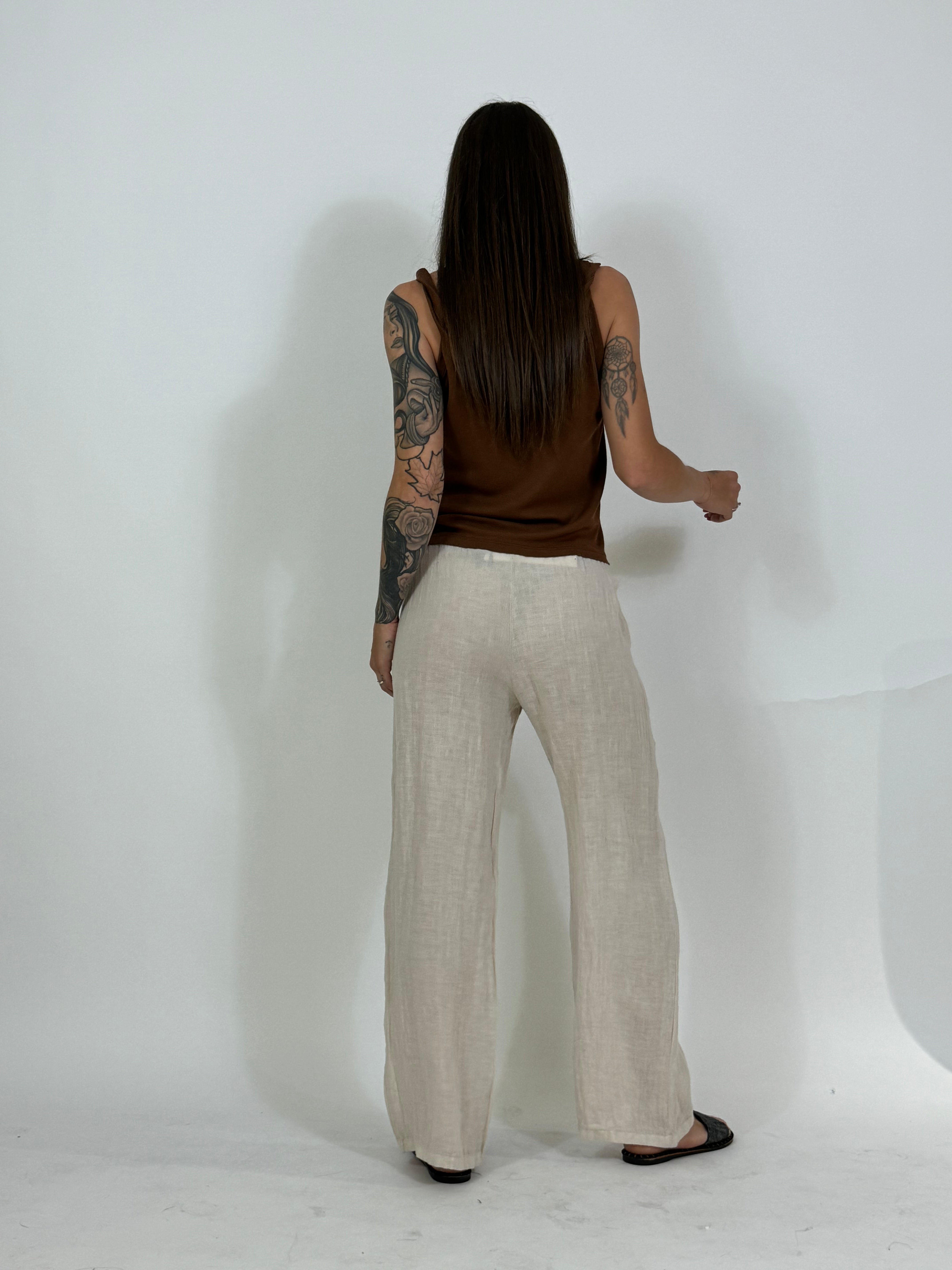 Pantalone di lino Victoria ILMH con coulisse e taschini frontali