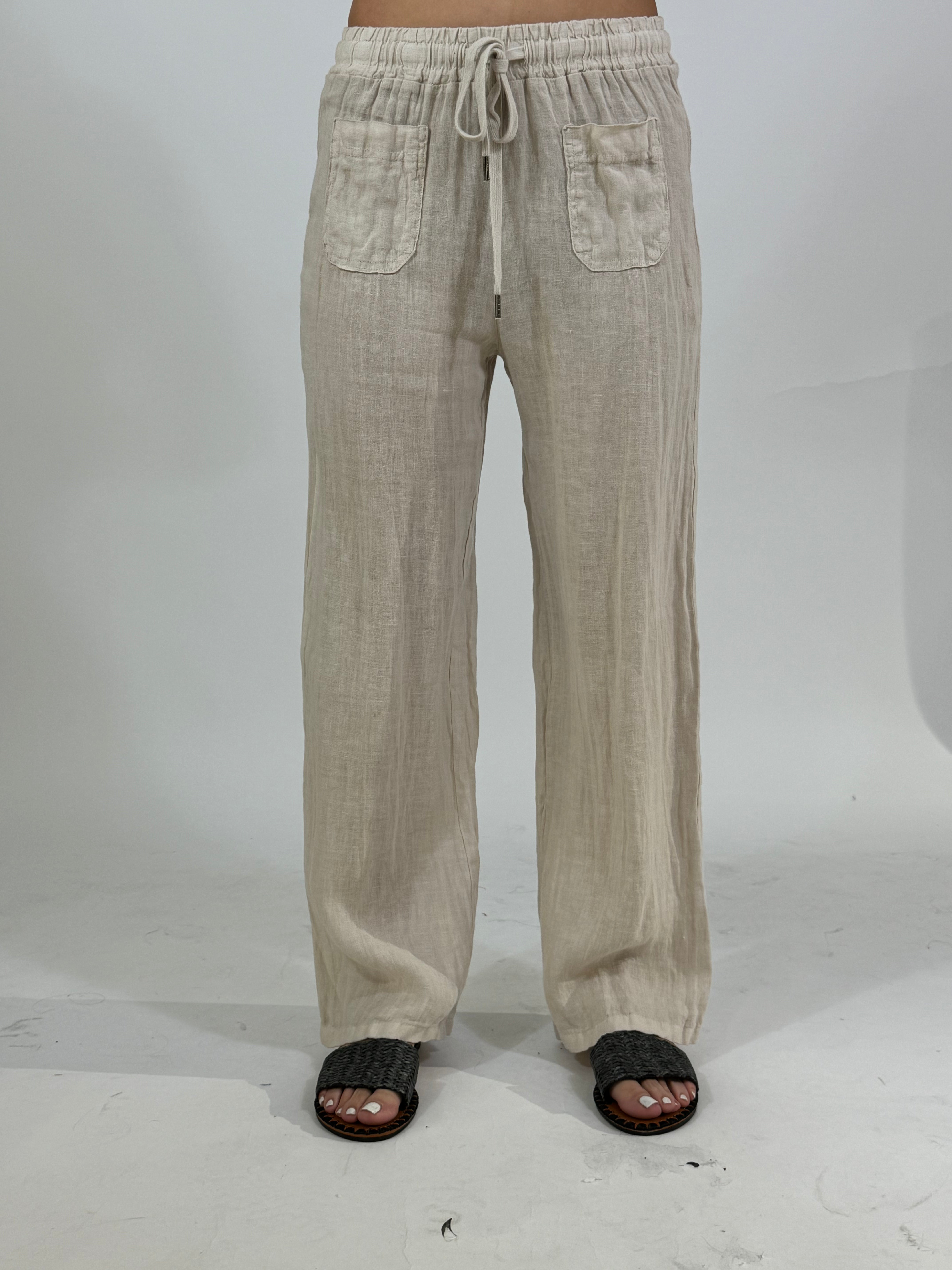 Pantalone di lino Victoria ILMH con coulisse e taschini frontali
