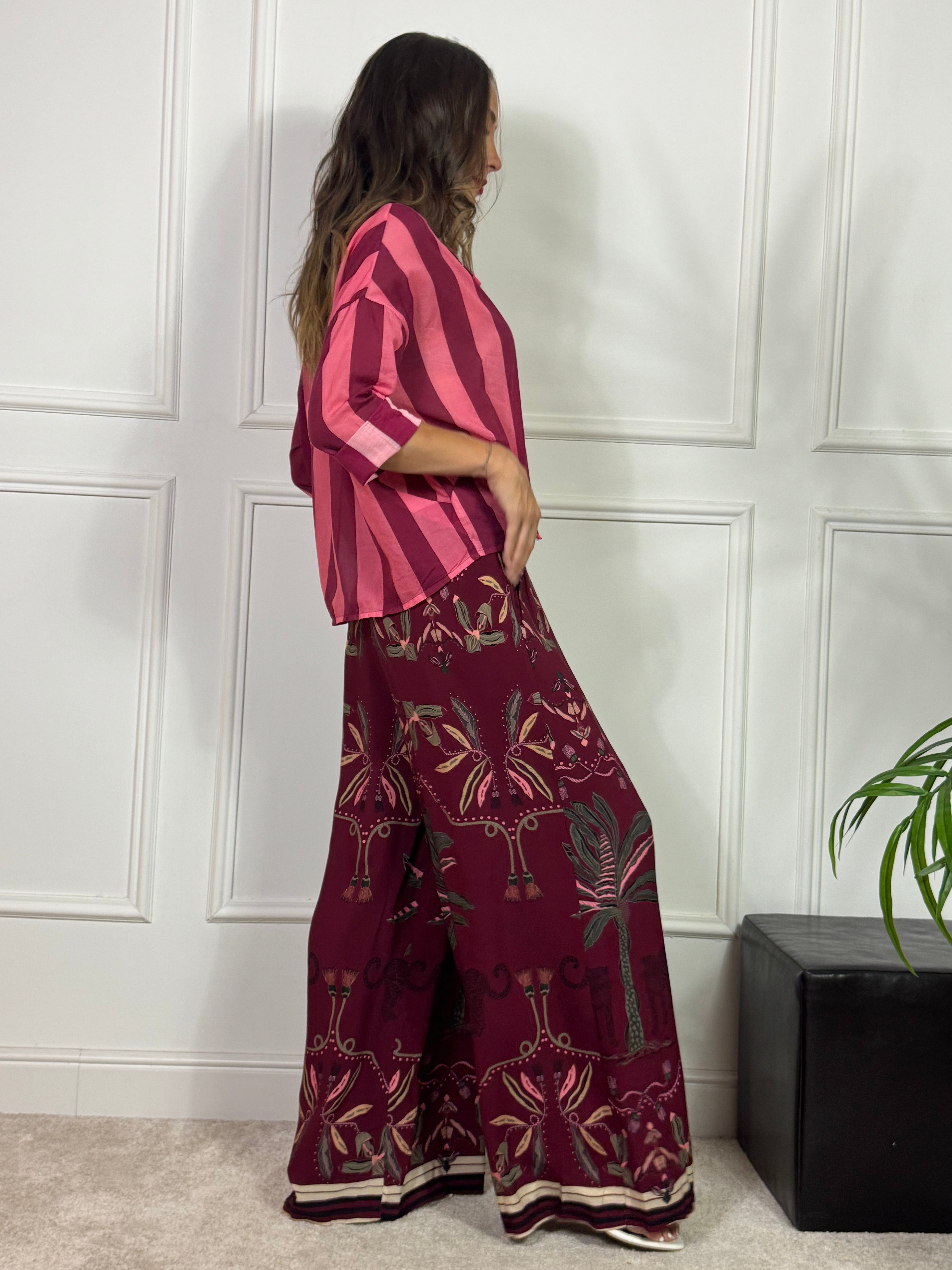PANTALONE PALAZZO Kikisix VINO JUNGLE
