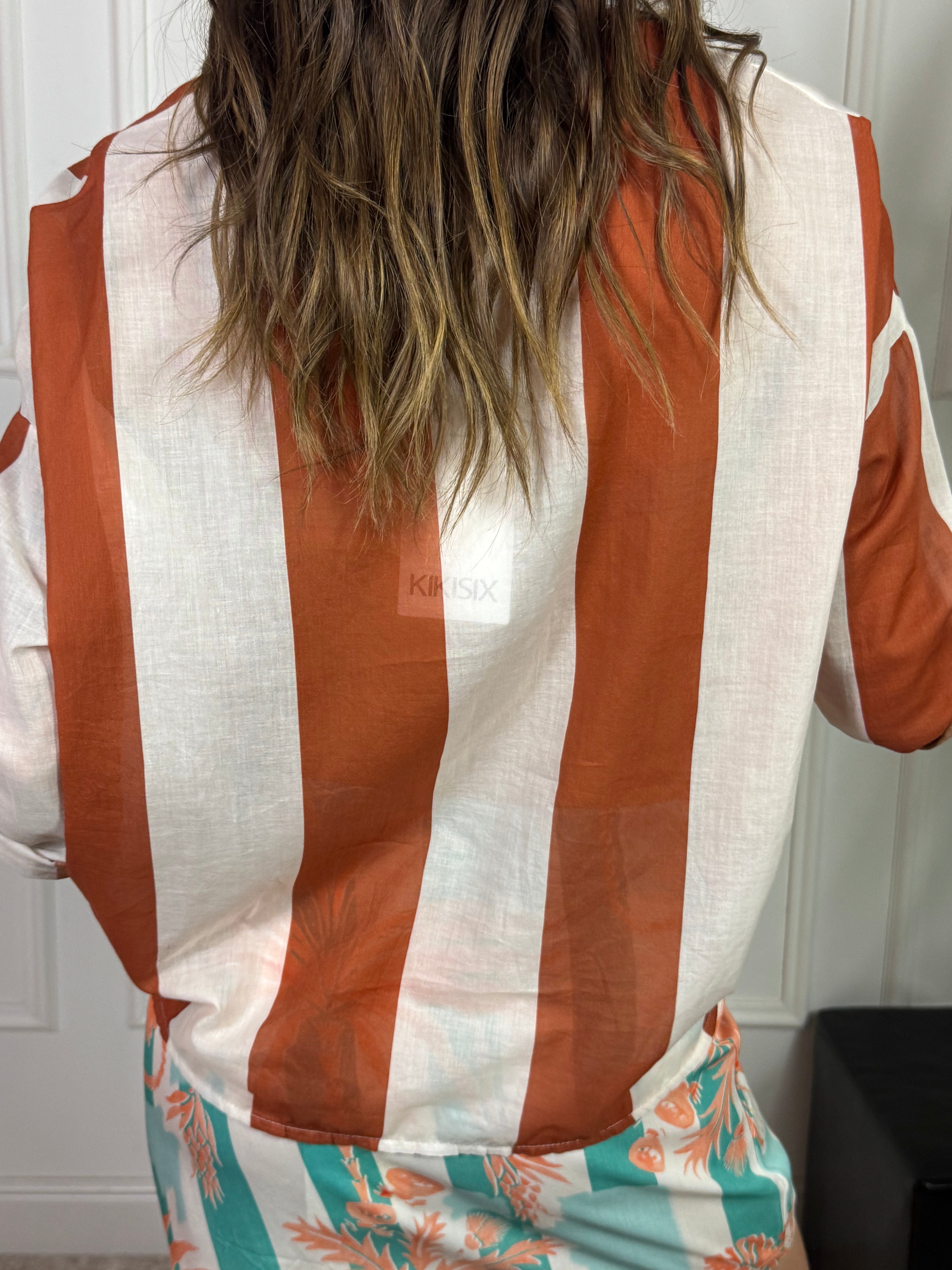 Camicia Kikisix in mussola di cotone collo coreana RIGHE GROSSE