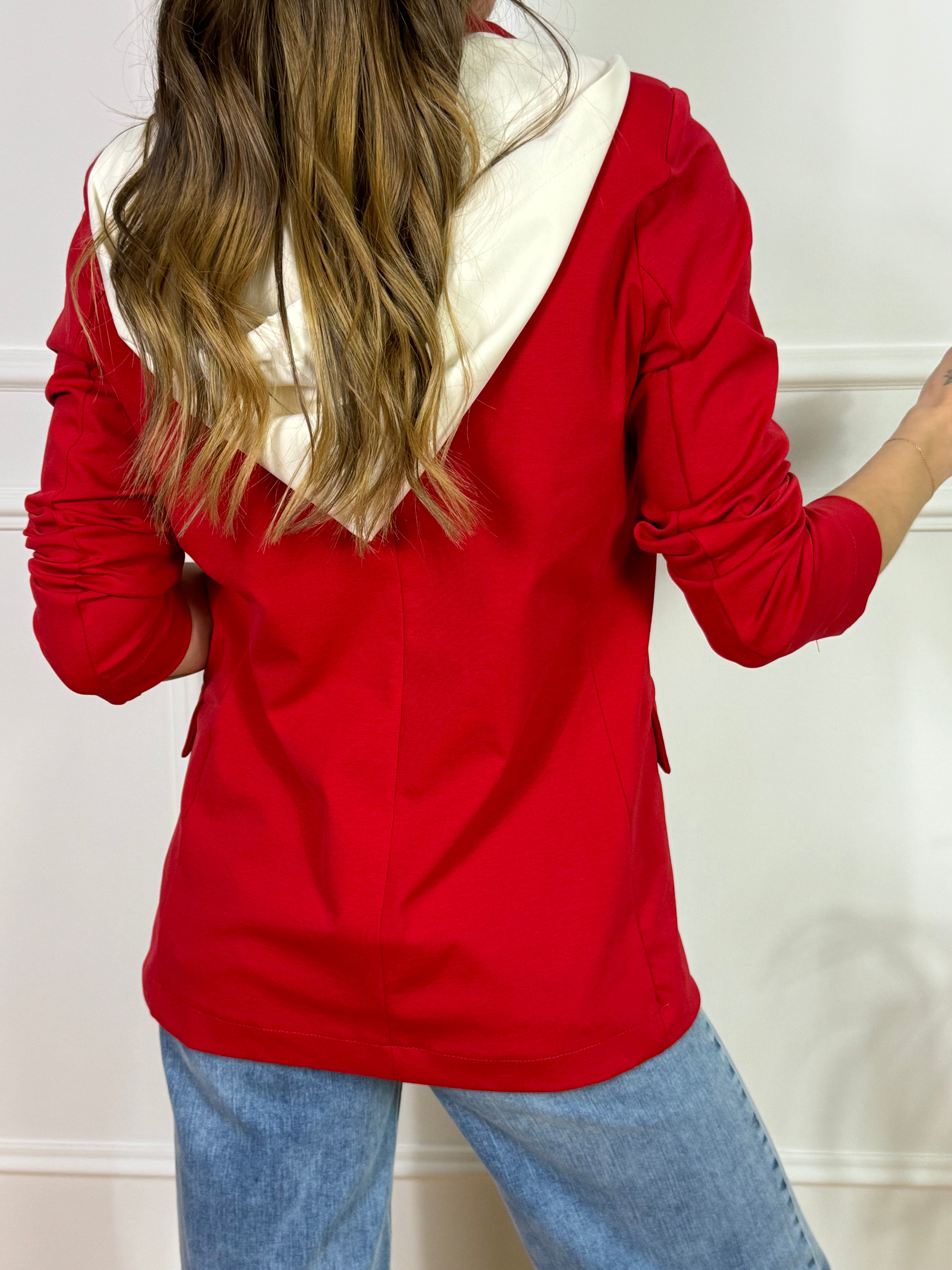 Giacca blazer in punto Milano Susy Mix con cappuccio removibile