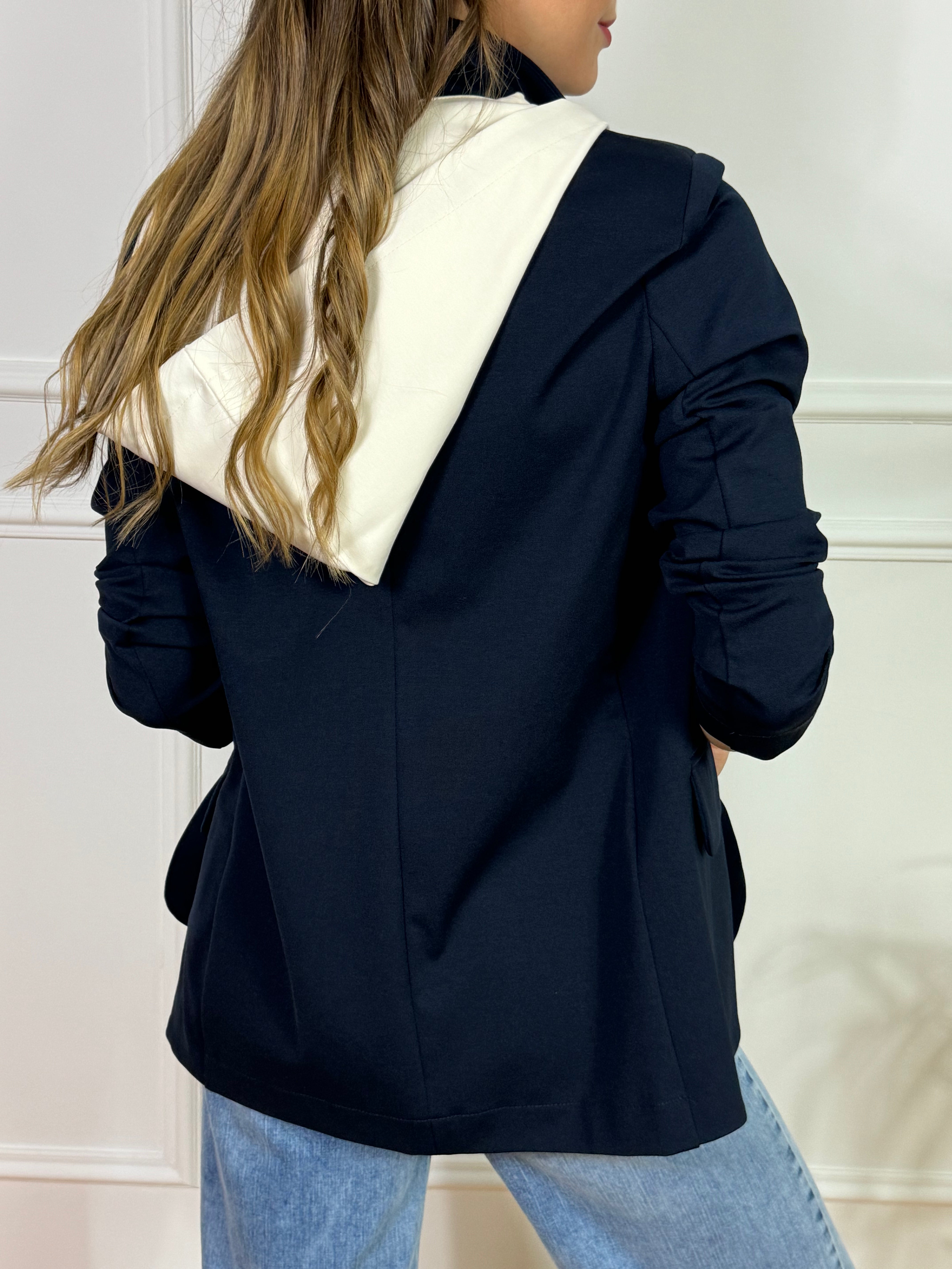 Giacca blazer in punto Milano Susy Mix con cappuccio removibile