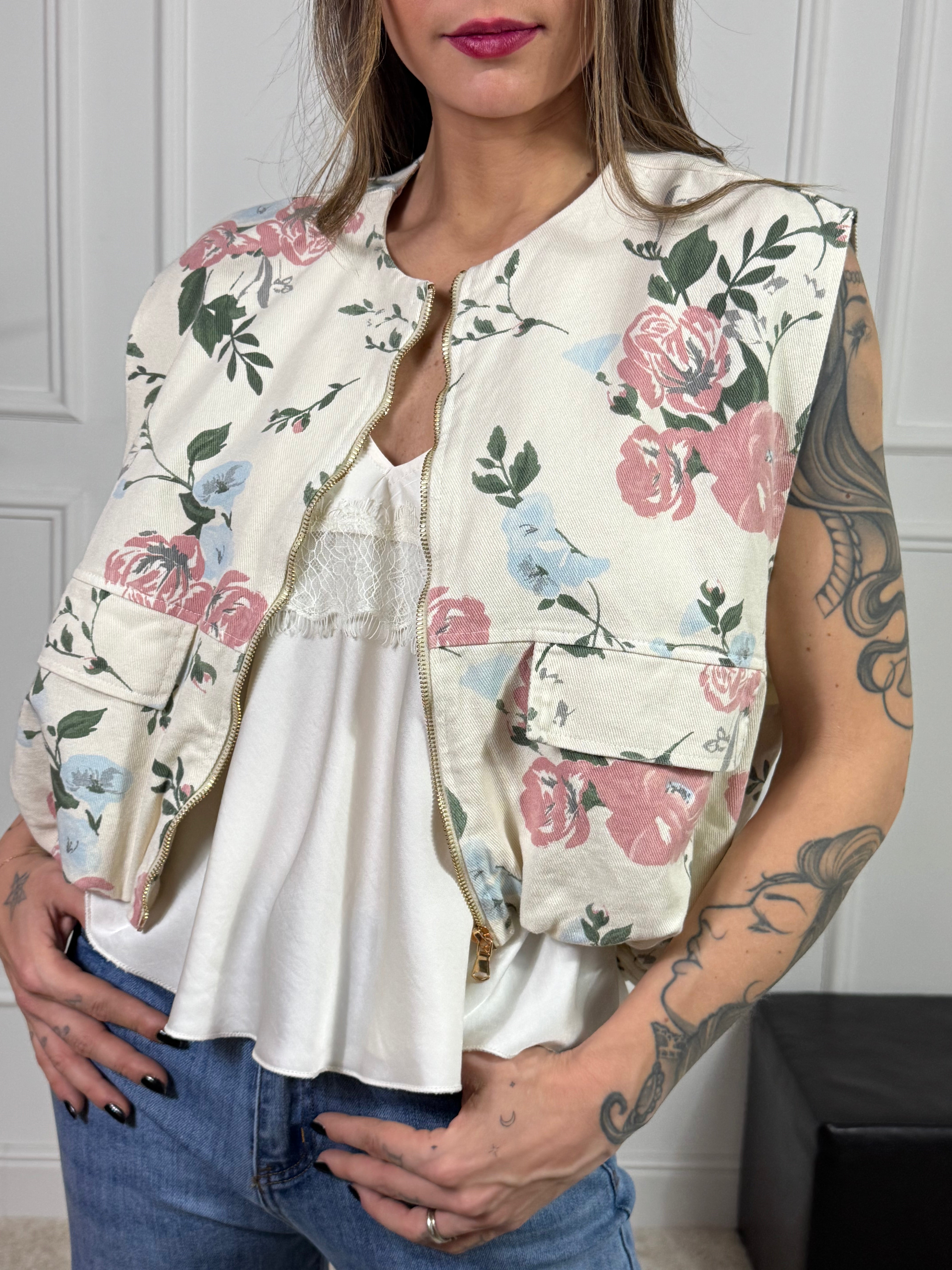 Gilet a bomberino Kikisix jeans con stampa fiori