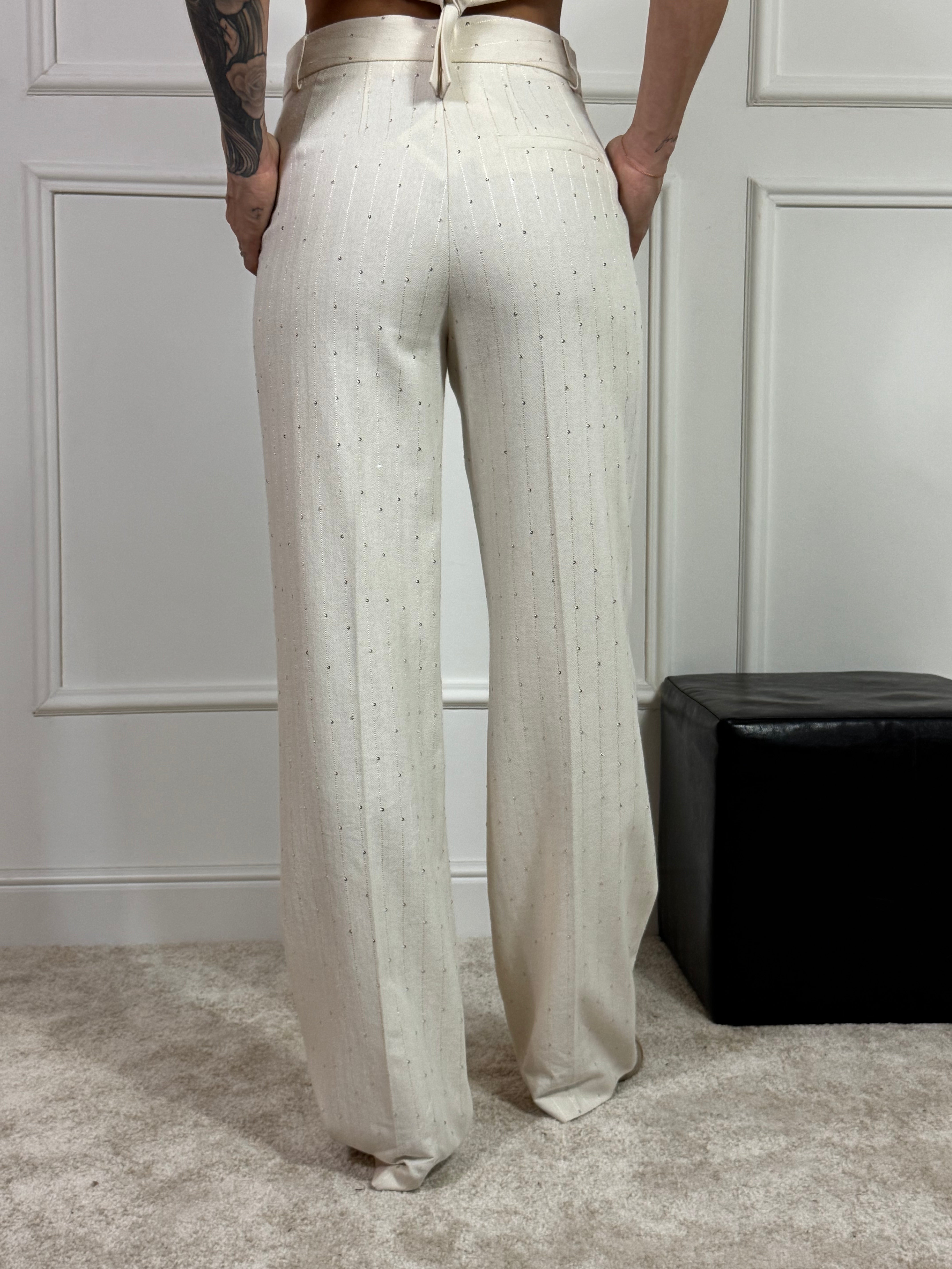 PANTALONE Kikisix gessato tono su tono con micro paillettes