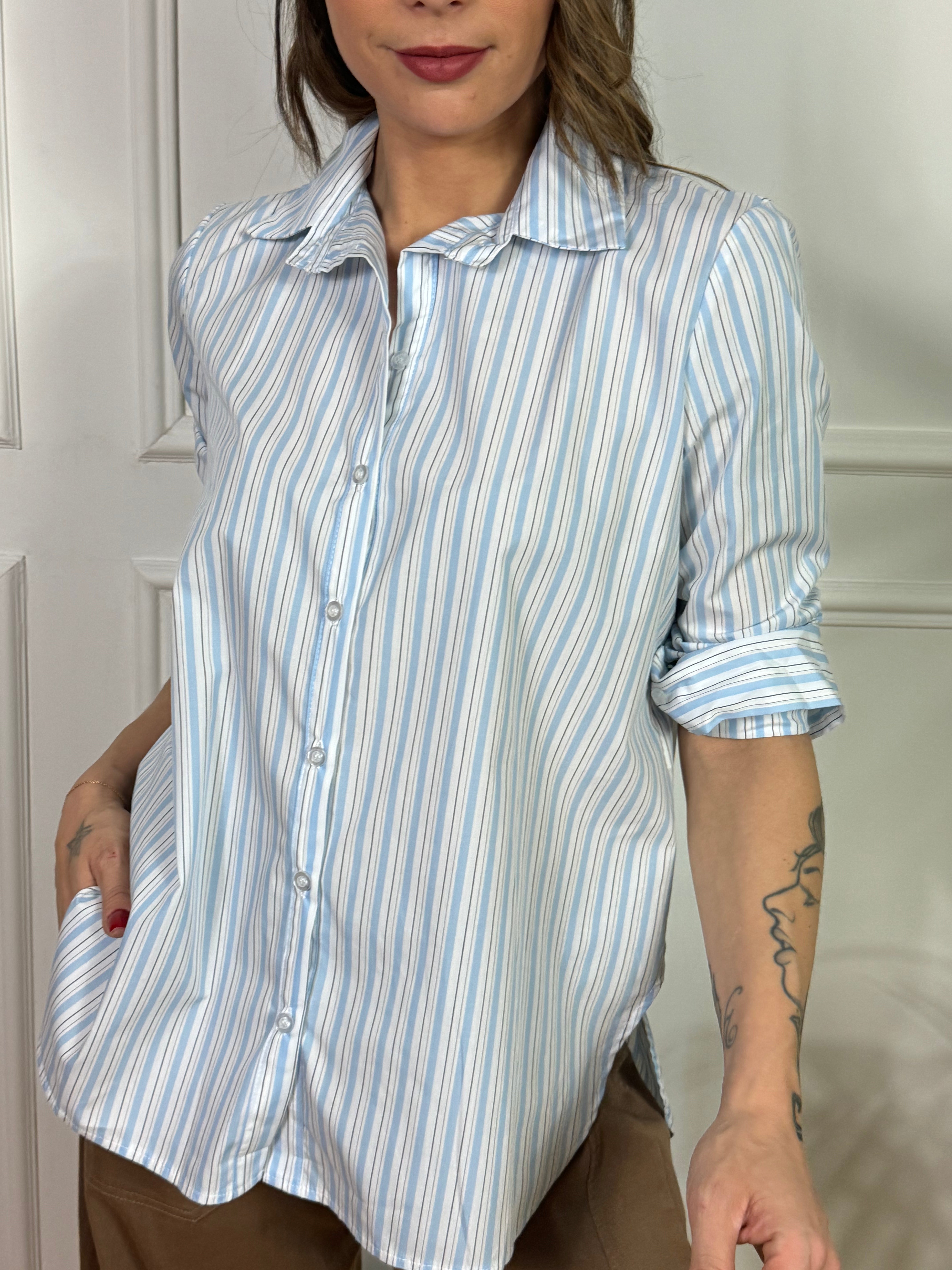 Camicia Susy Mix a righe con scritta schiena TOO MUCH