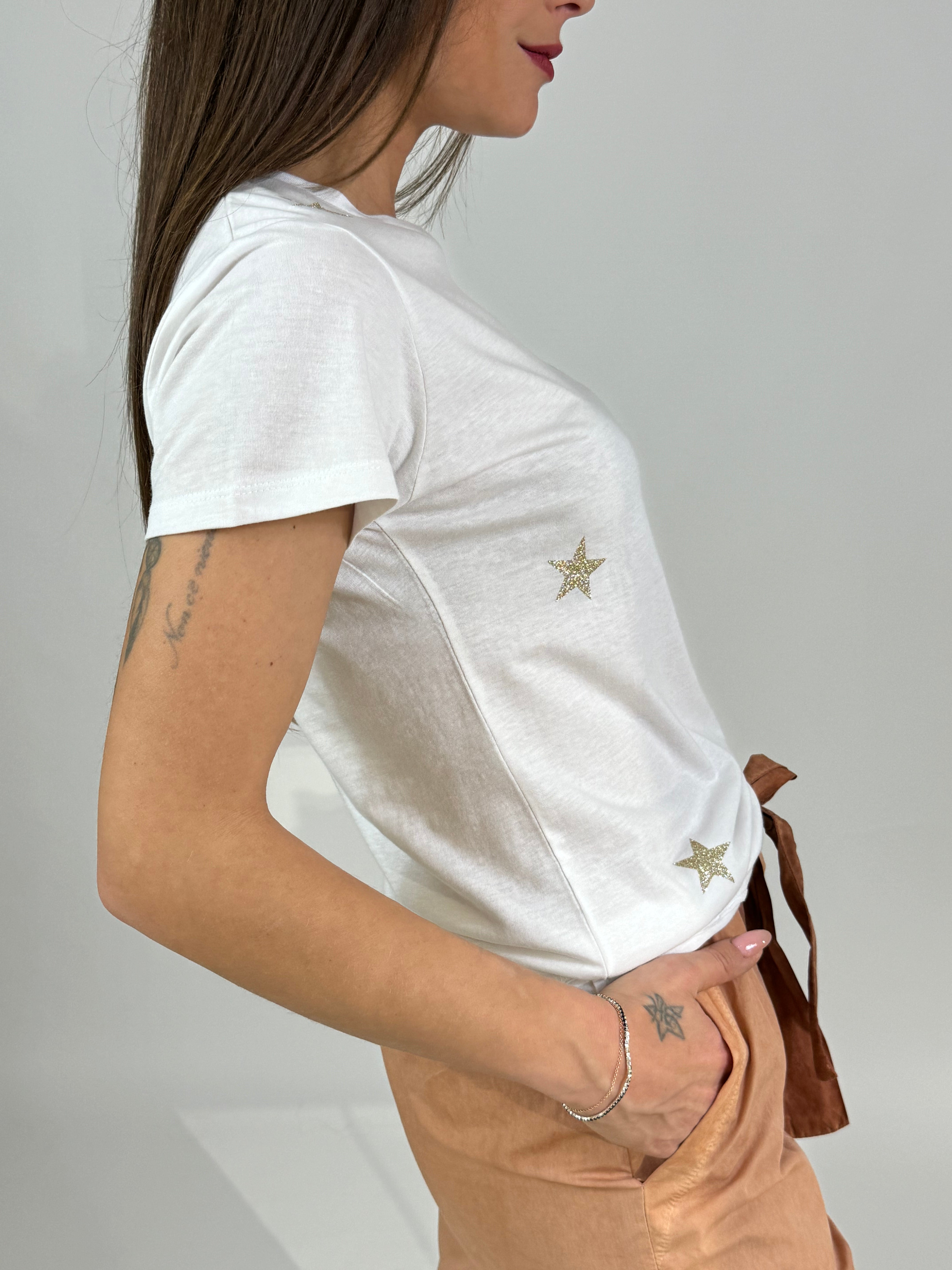 T-shirt in cotone sfiancata Susy Mix STELLE LUREX
