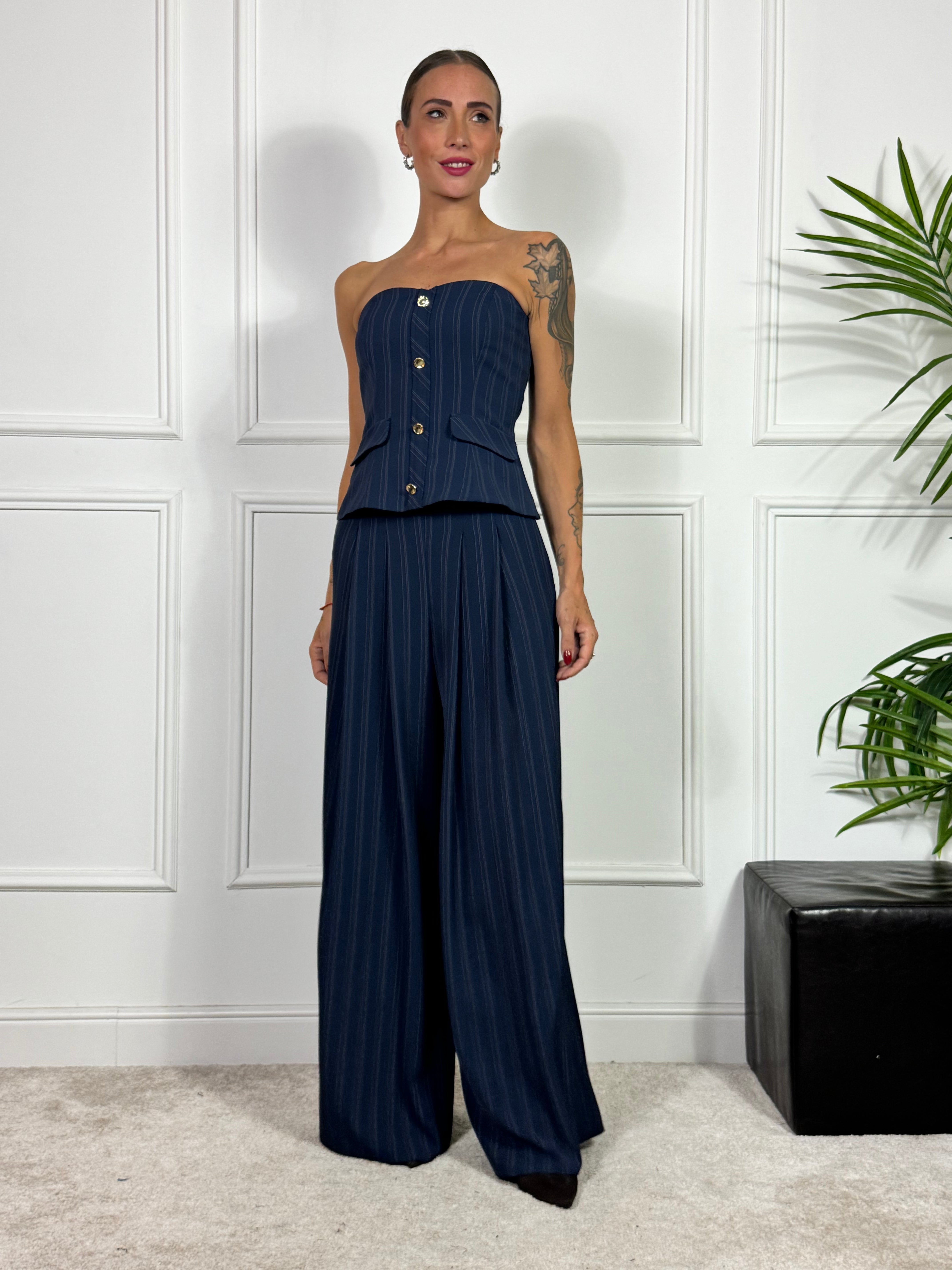 PANTALONE PALAZZO Rinascimento gessato blu