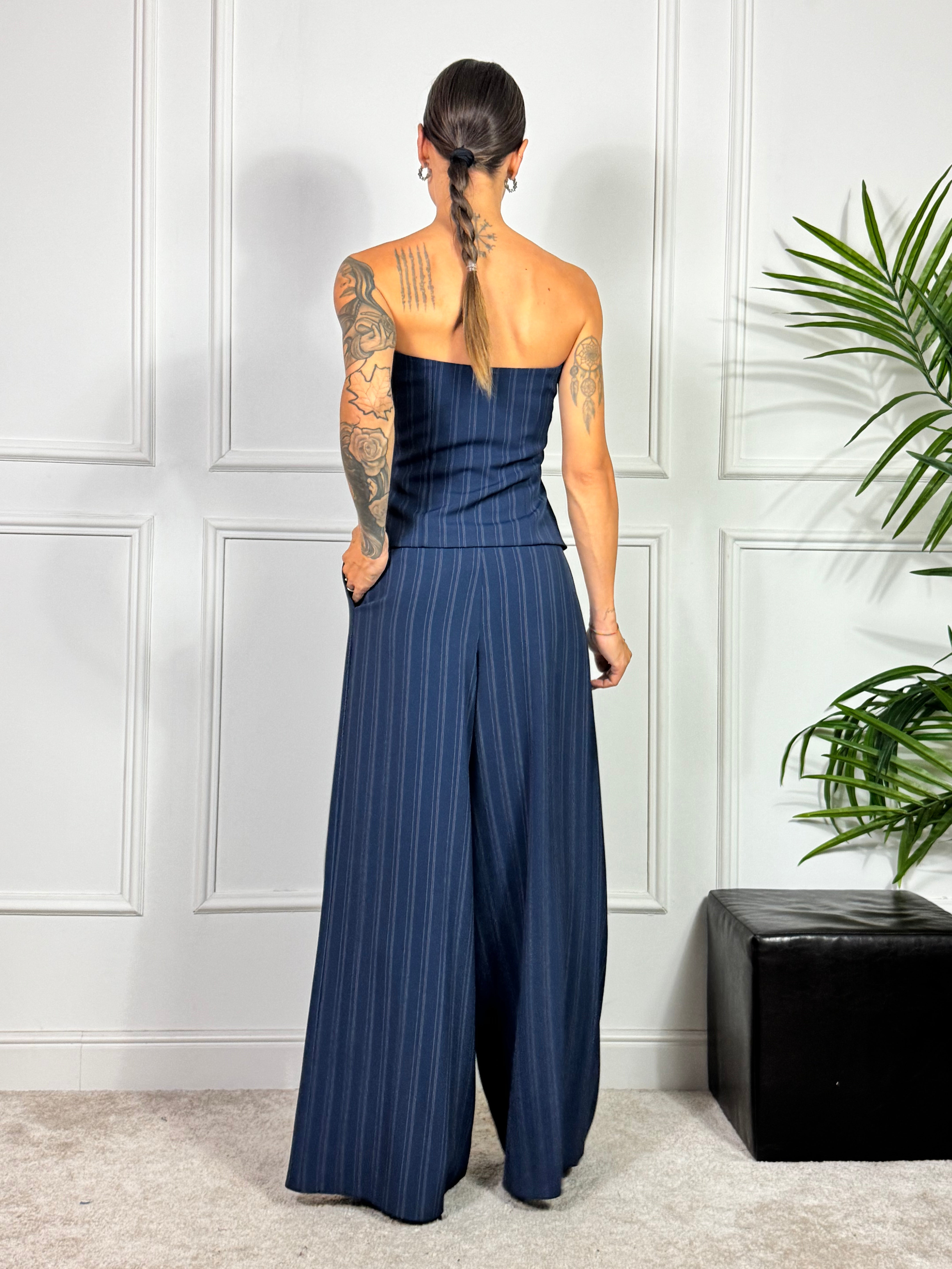 PANTALONE PALAZZO Rinascimento gessato blu