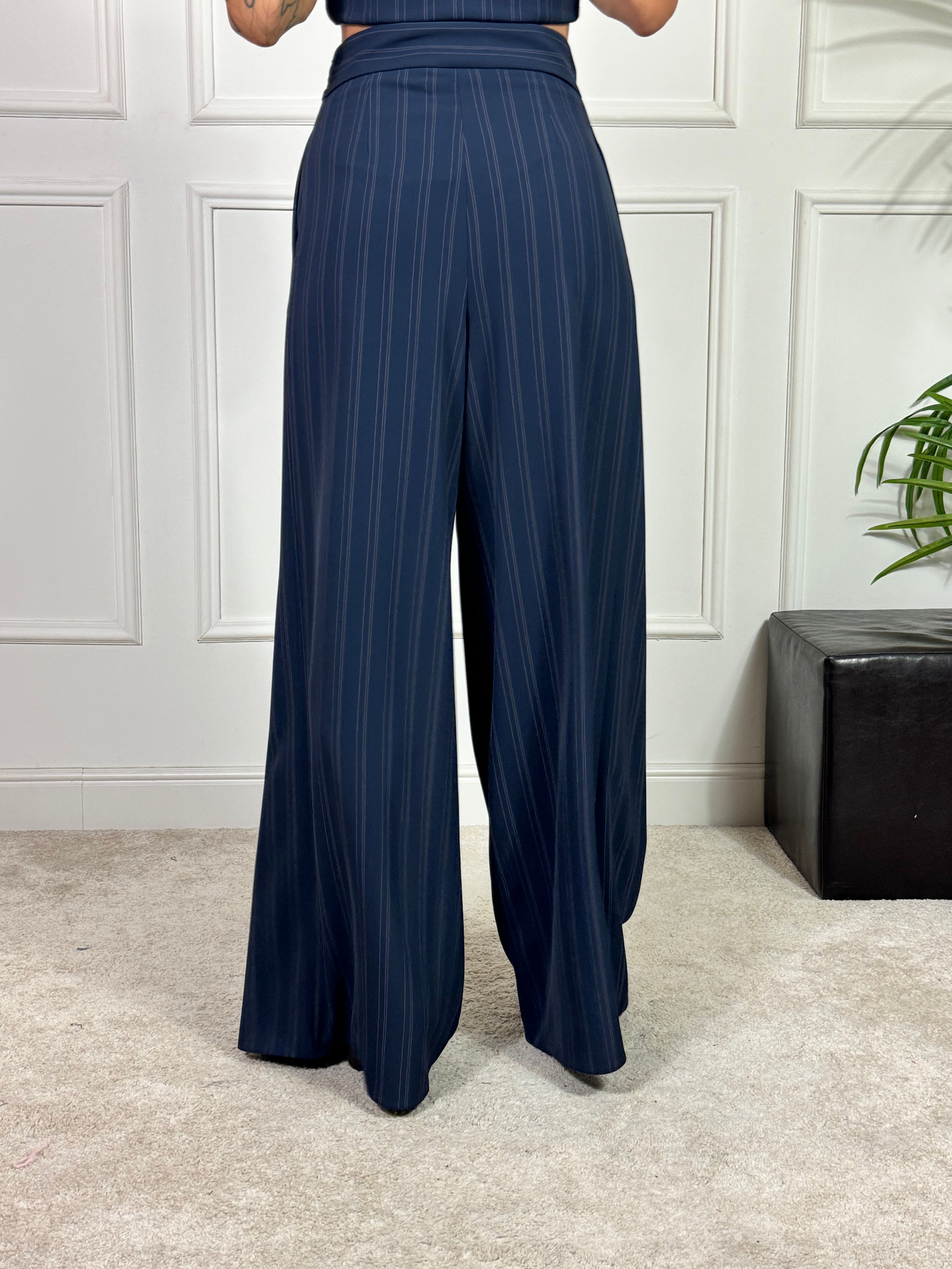 PANTALONE PALAZZO Rinascimento gessato blu