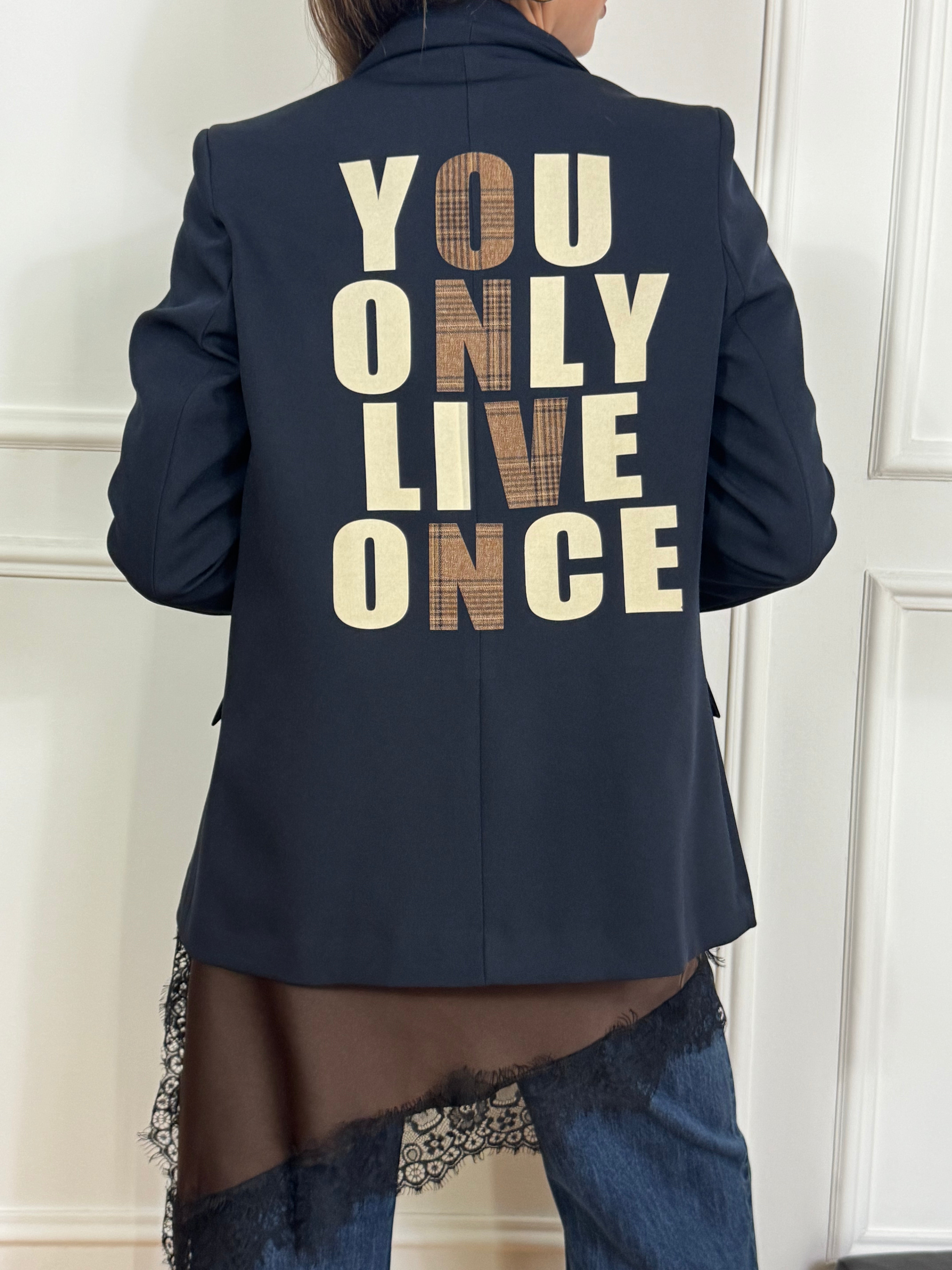 Giacca blazer Susy Mix con scritta schiena YOU ONLY LIVE ONCE