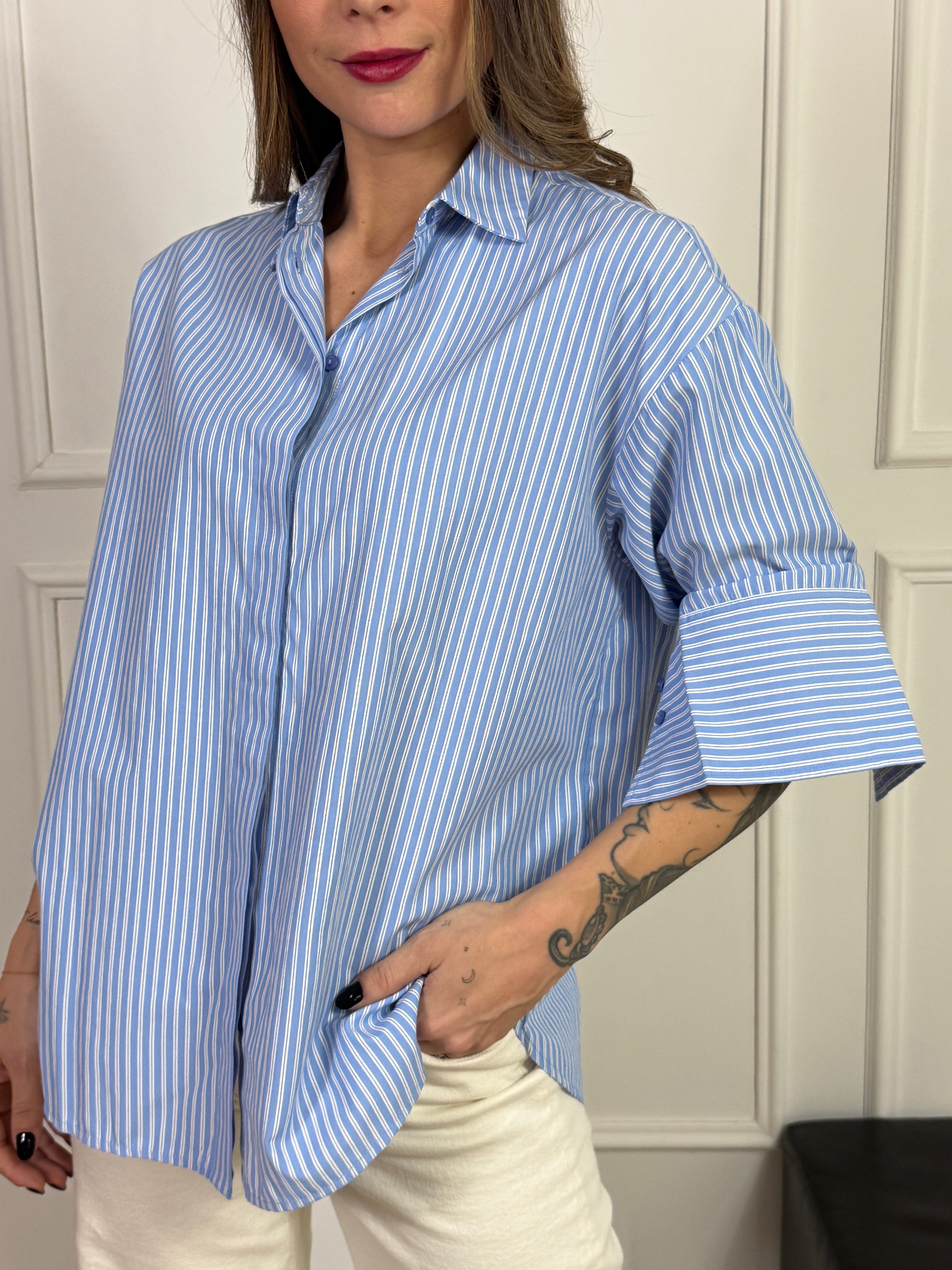 CAMICIA CON BOTTONI JJXX modello POPLIN- azzurro rigato