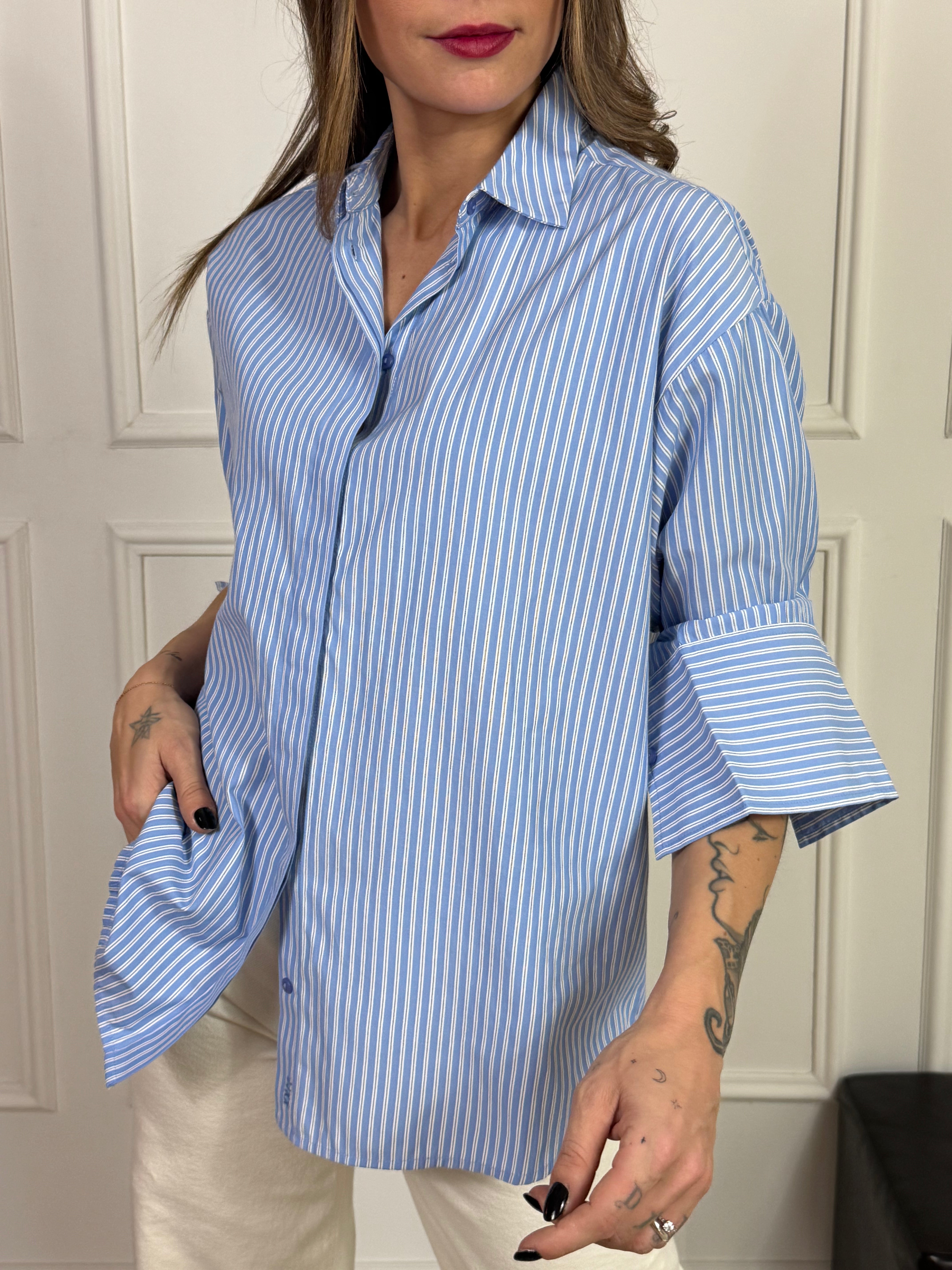 CAMICIA CON BOTTONI JJXX modello POPLIN- azzurro rigato