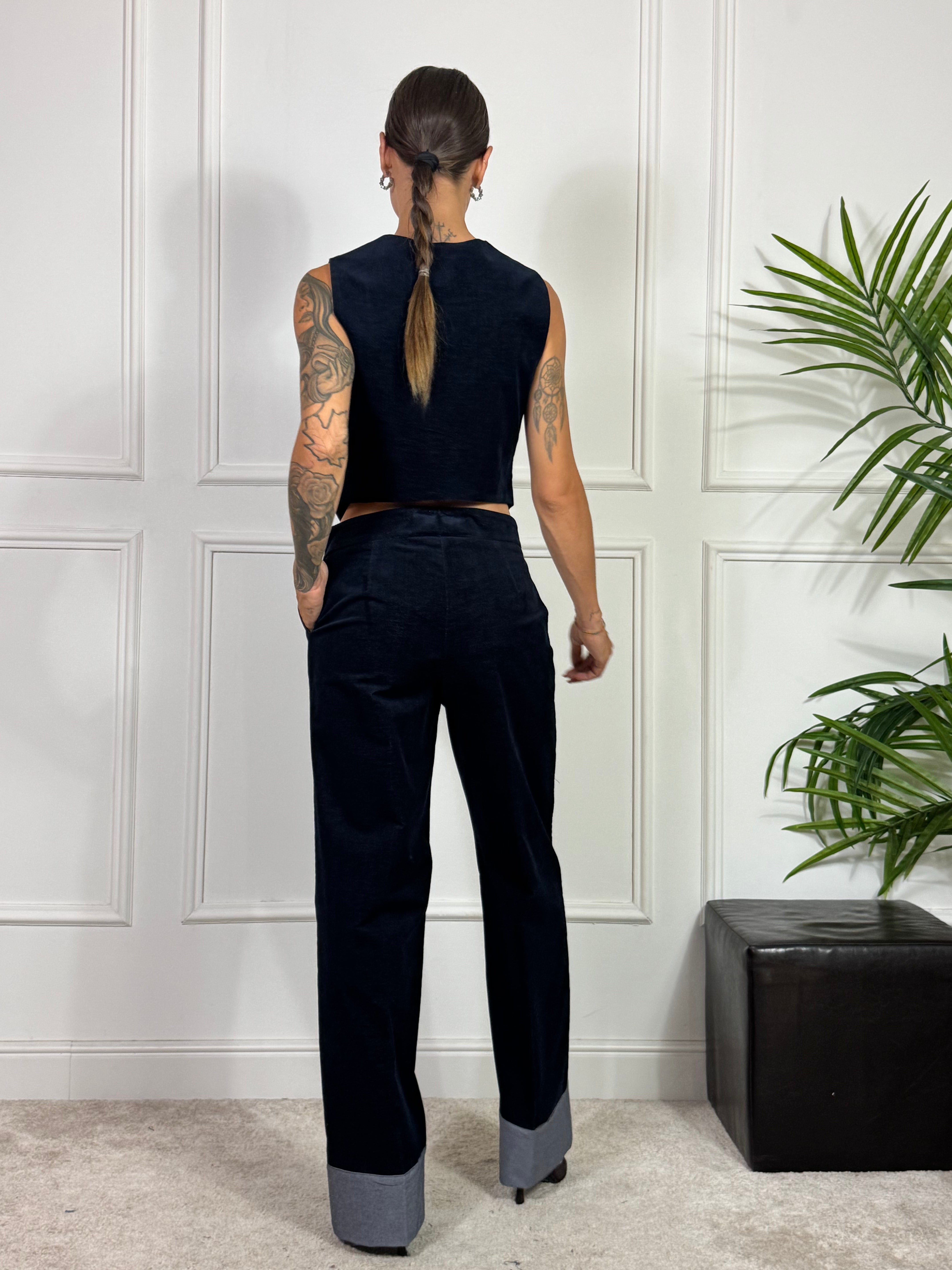 PANTALONE Rinascimento VELLUTO blu notte bottone oro