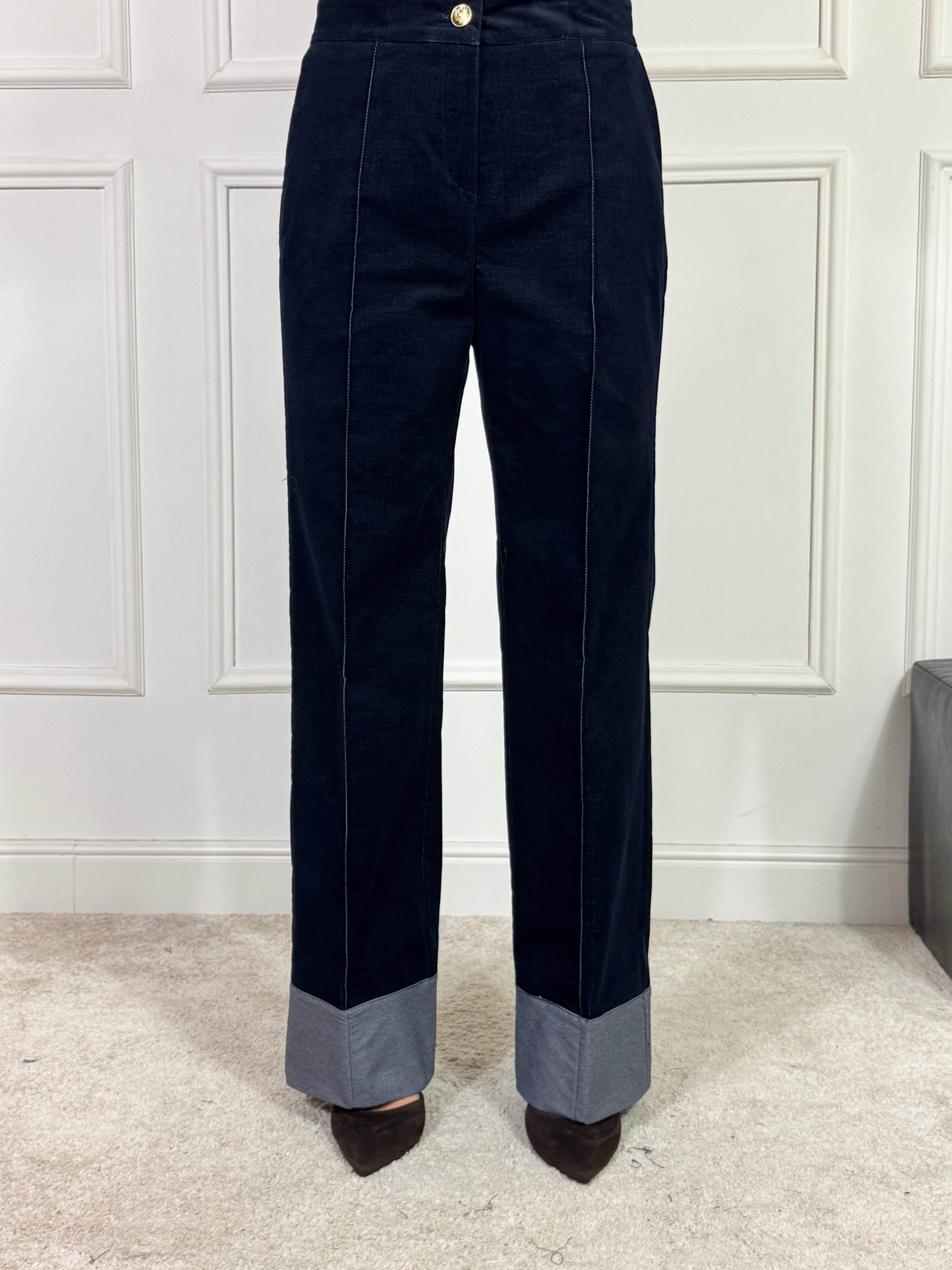 PANTALONE Rinascimento VELLUTO blu notte bottone oro
