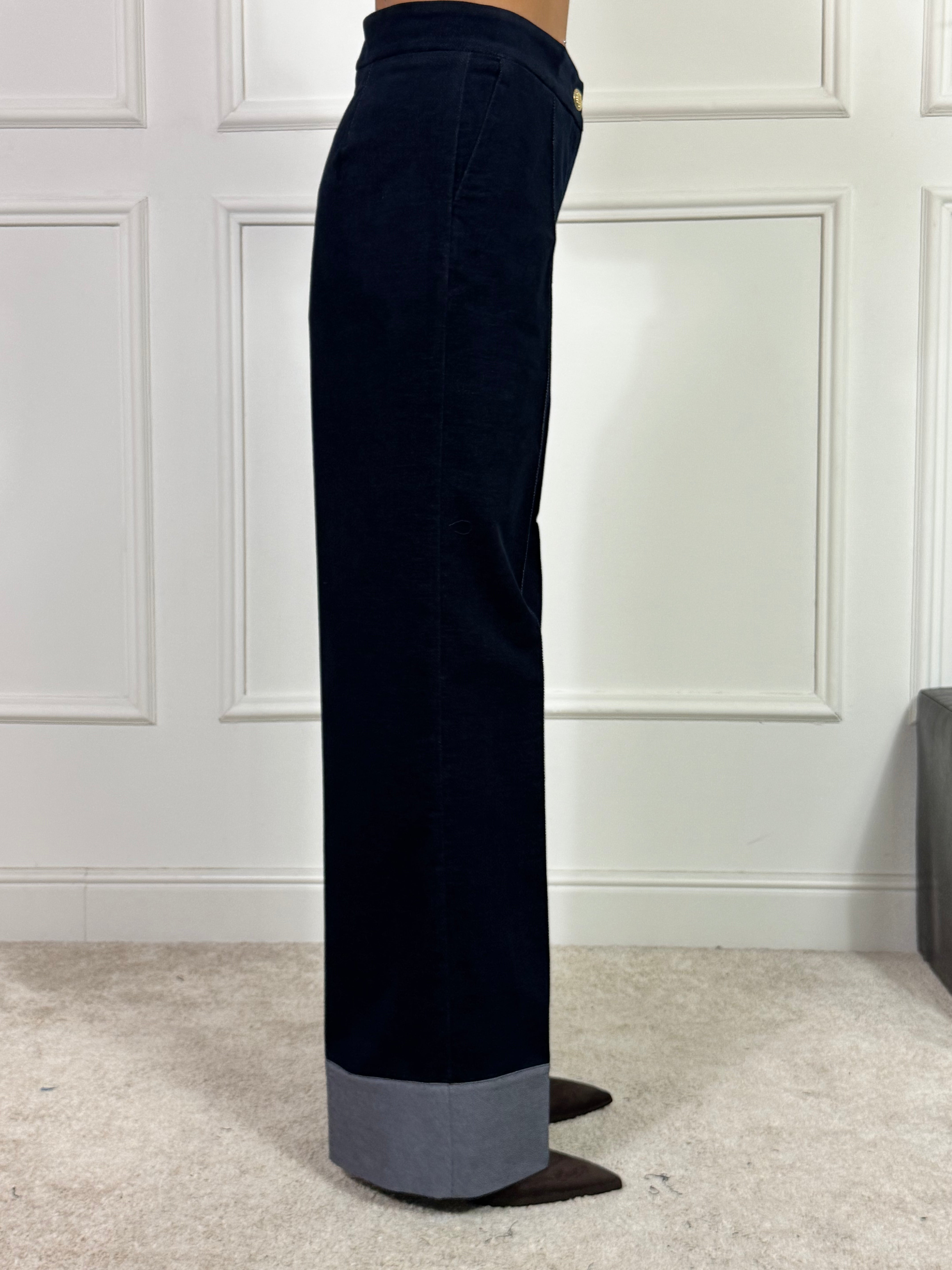PANTALONE Rinascimento VELLUTO blu notte bottone oro