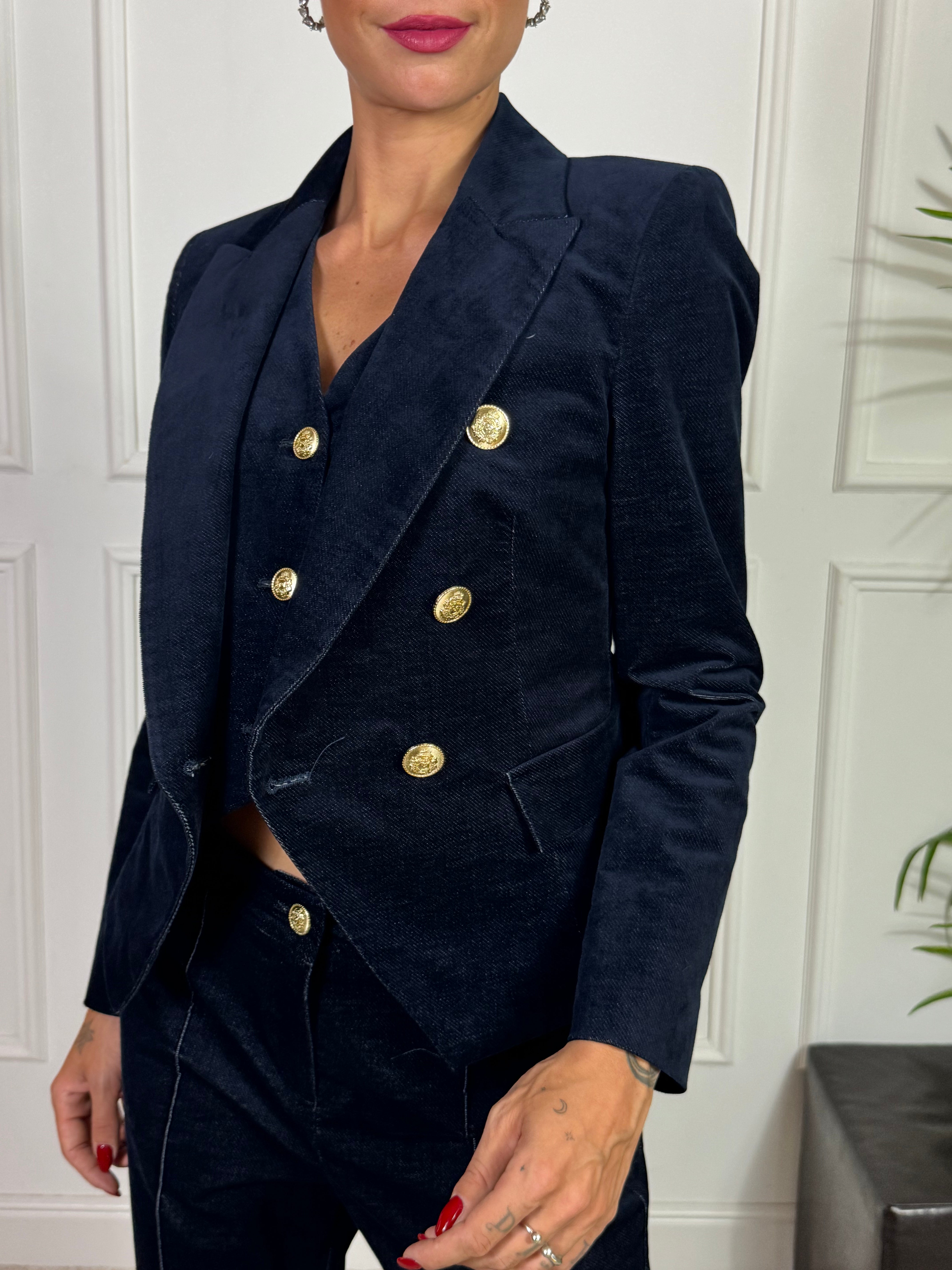 GIACCA BLAZER Rinascimento VELLUTO blu notte bottoni oro