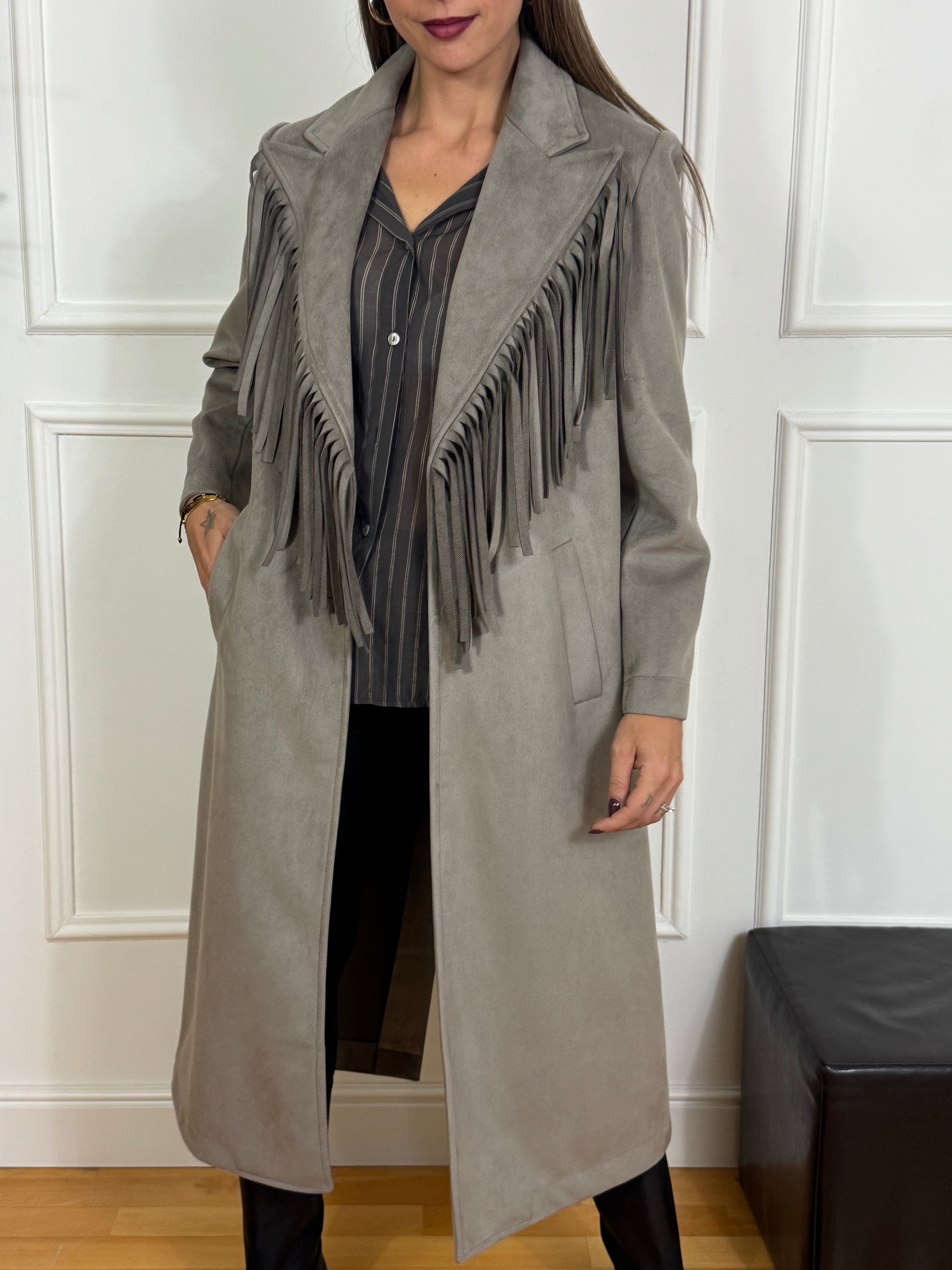 Cappotto scamosciato Susy Mix con frange
