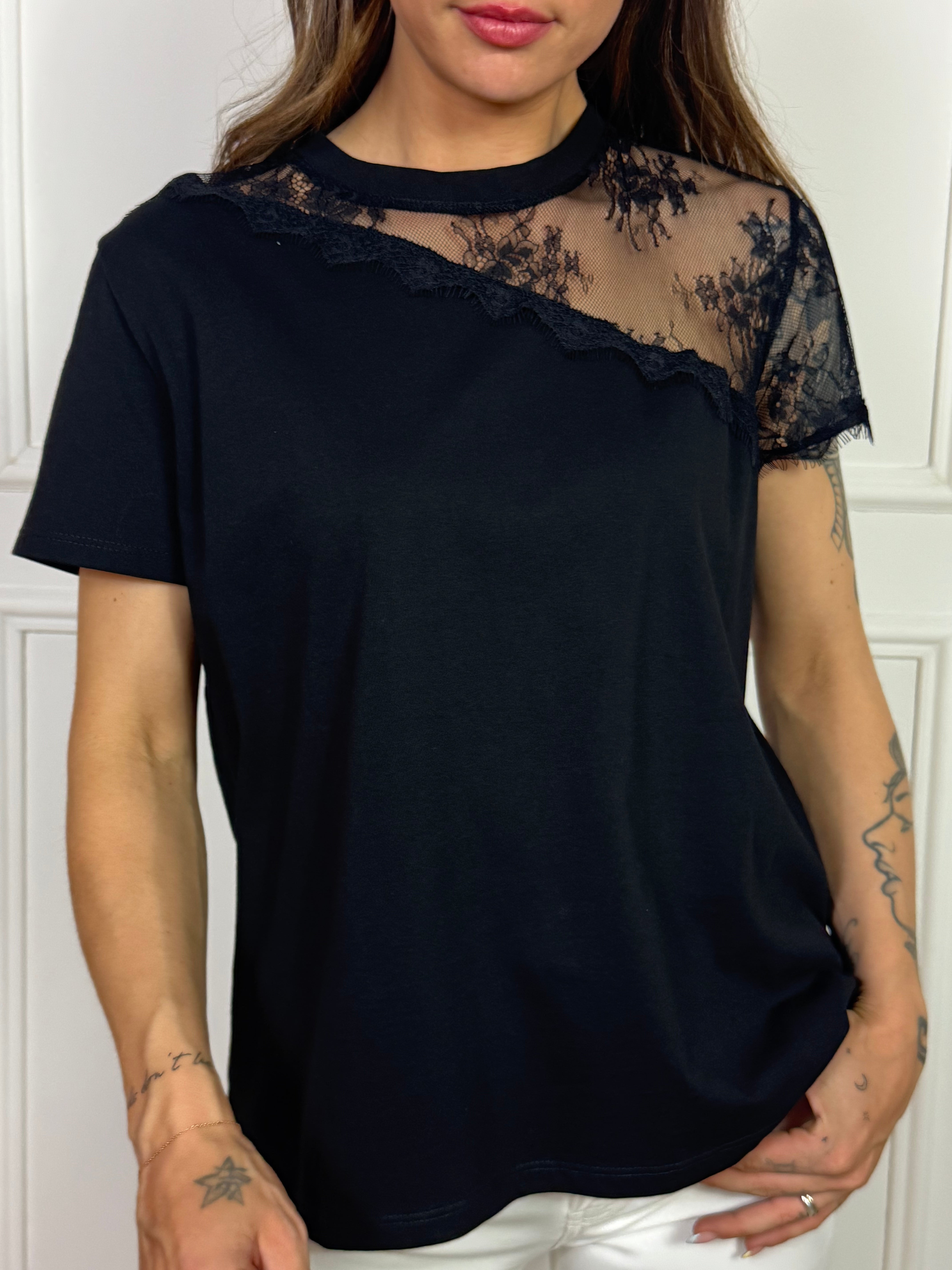 Maglietta manica corta con inserto pizzo Susy Mix