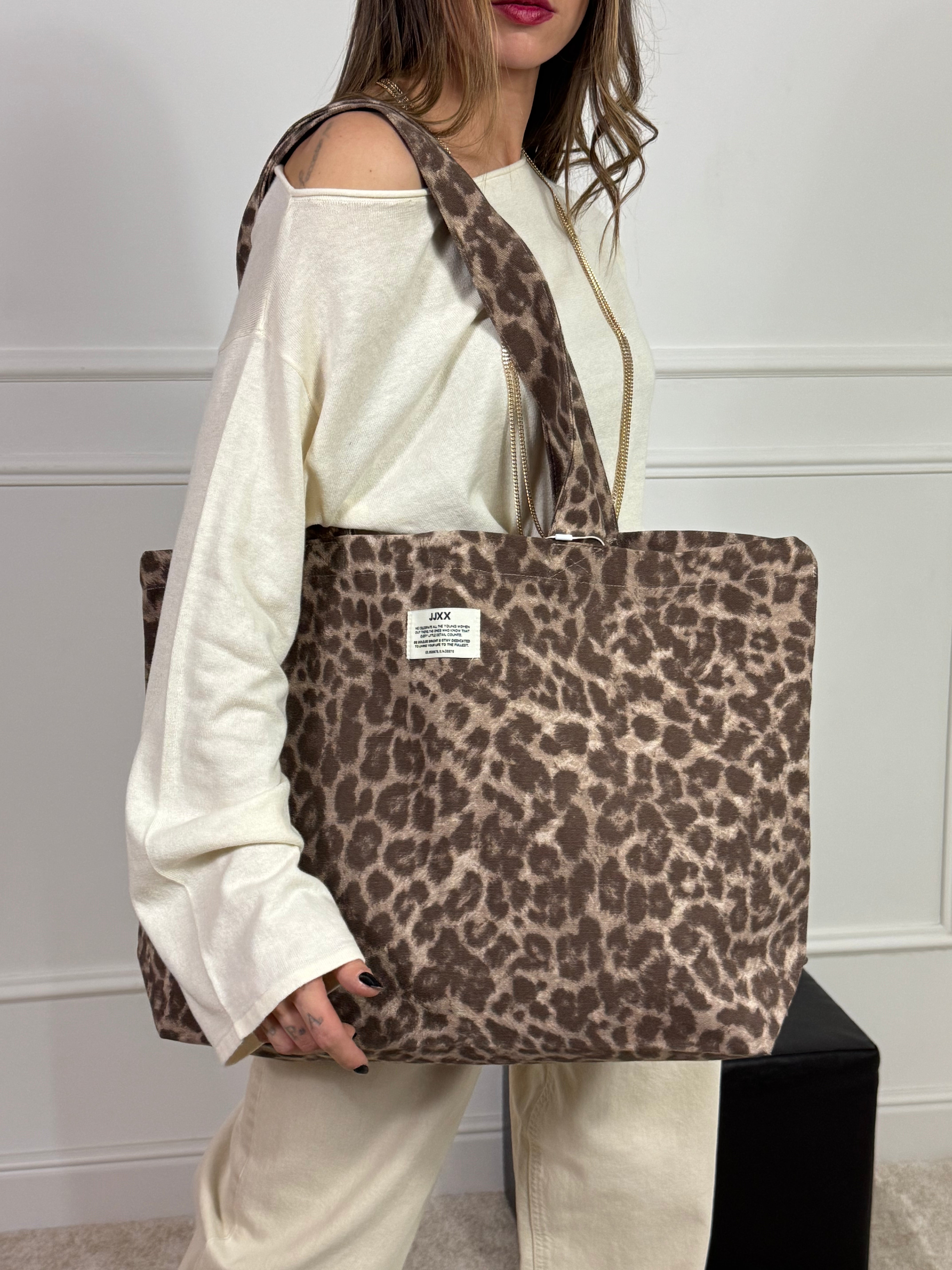 Borsa shopper in cotone JJXX modello BETHANY - fantasia LEOPARDATA