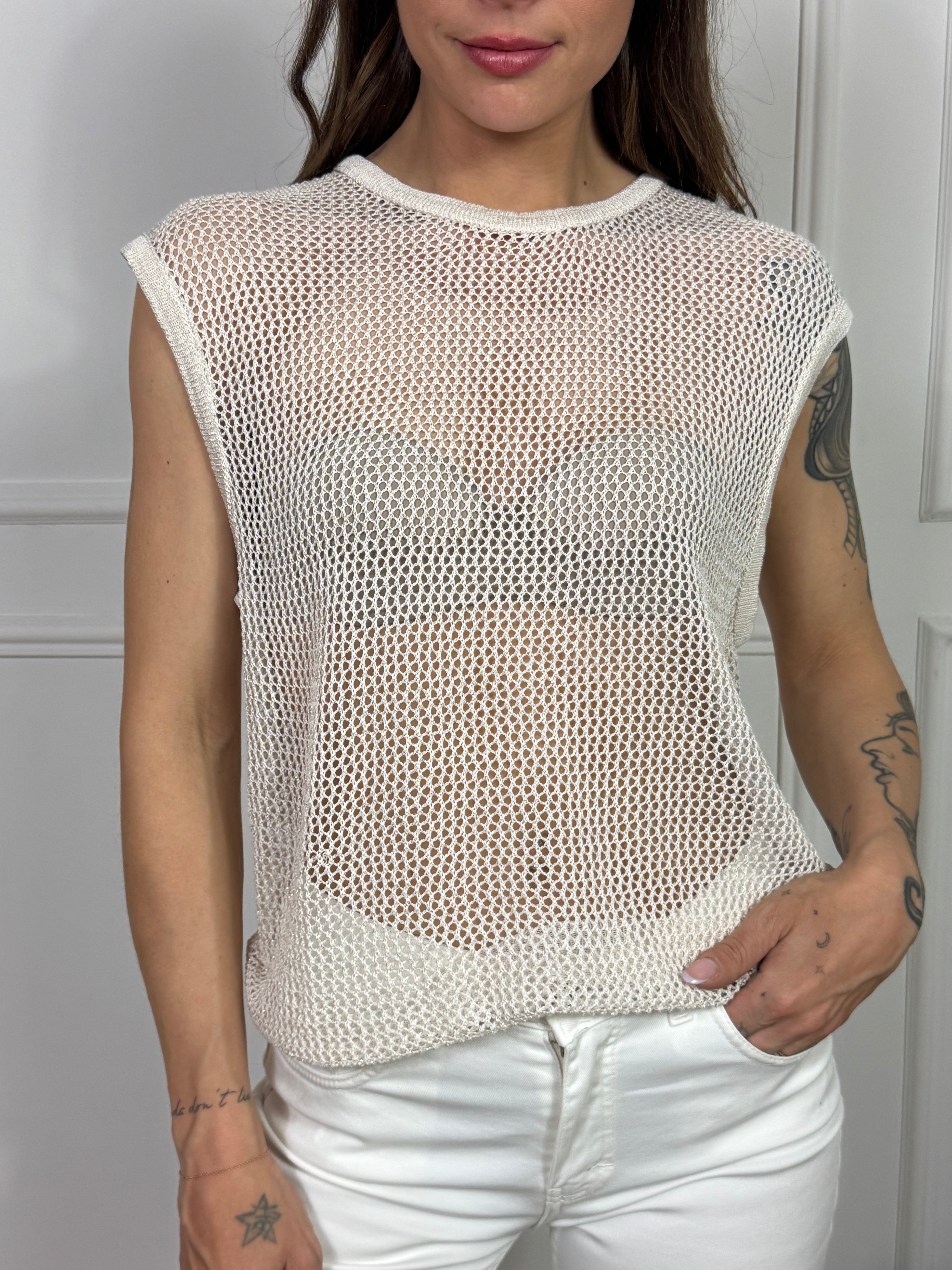 Maglia retata smanicata Victoria ILMH - LUREX PANNA