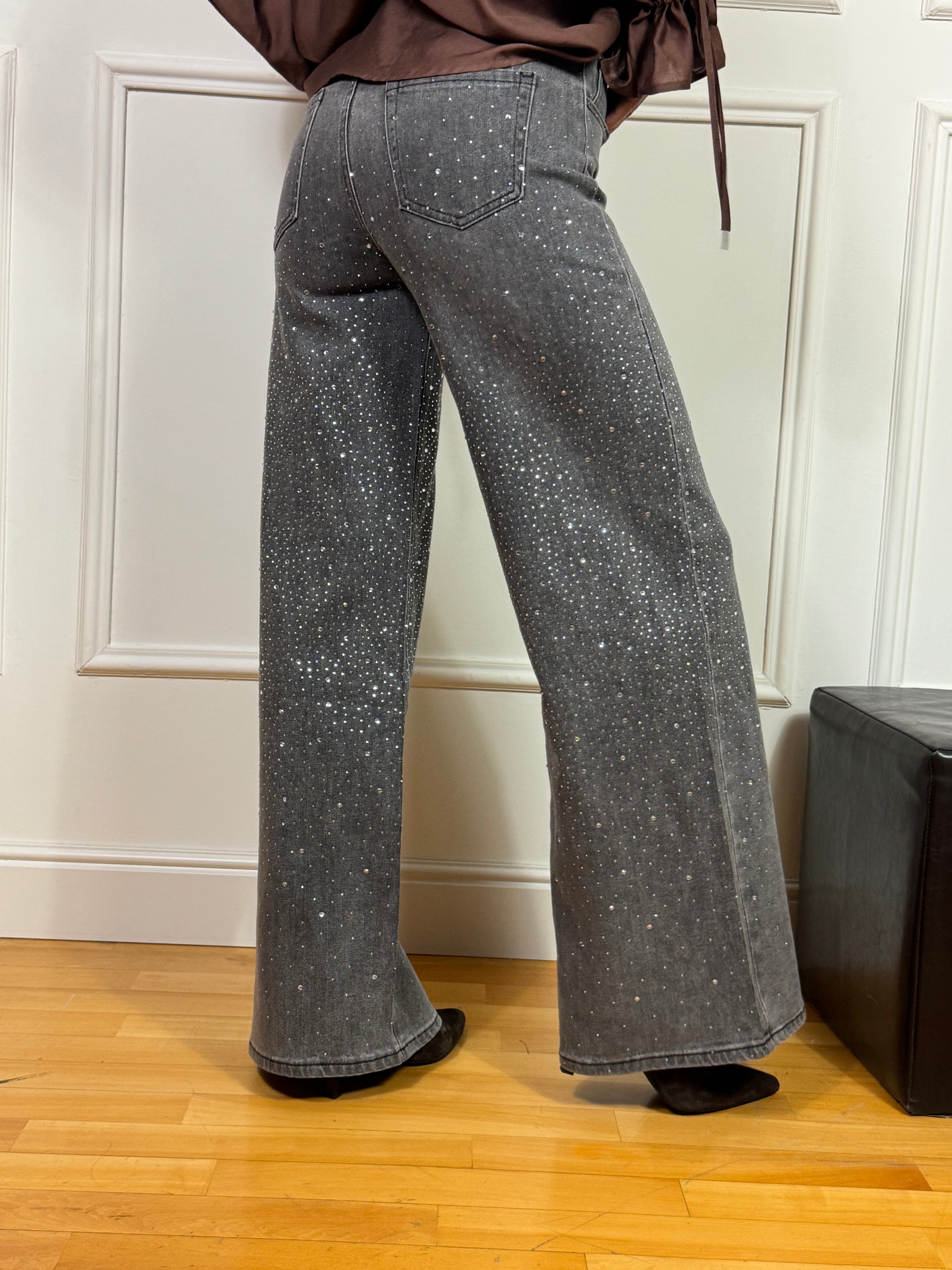 Jeans a palazzo You Decide con strass grigio delavè