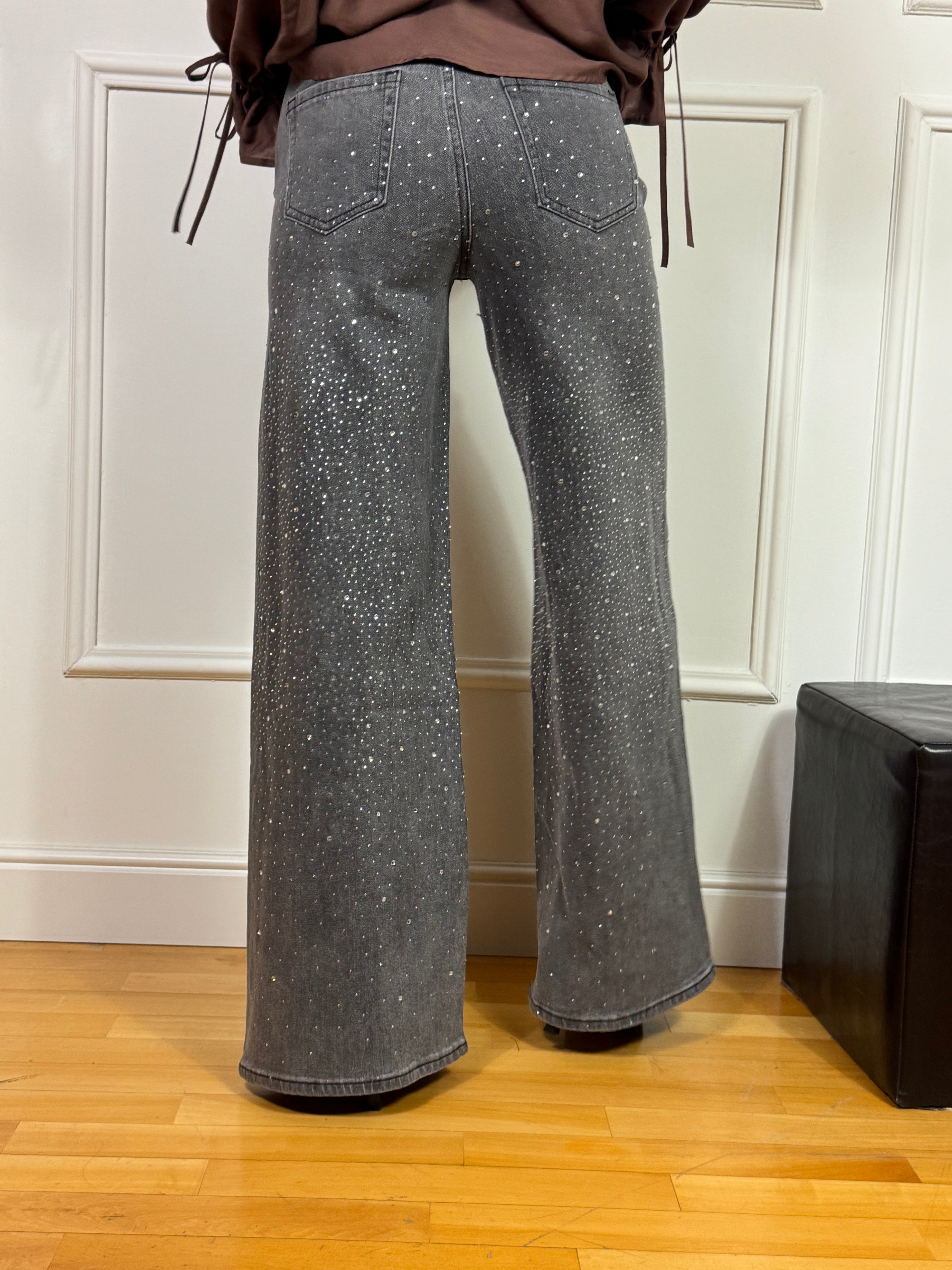 Jeans a palazzo You Decide con strass grigio delavè