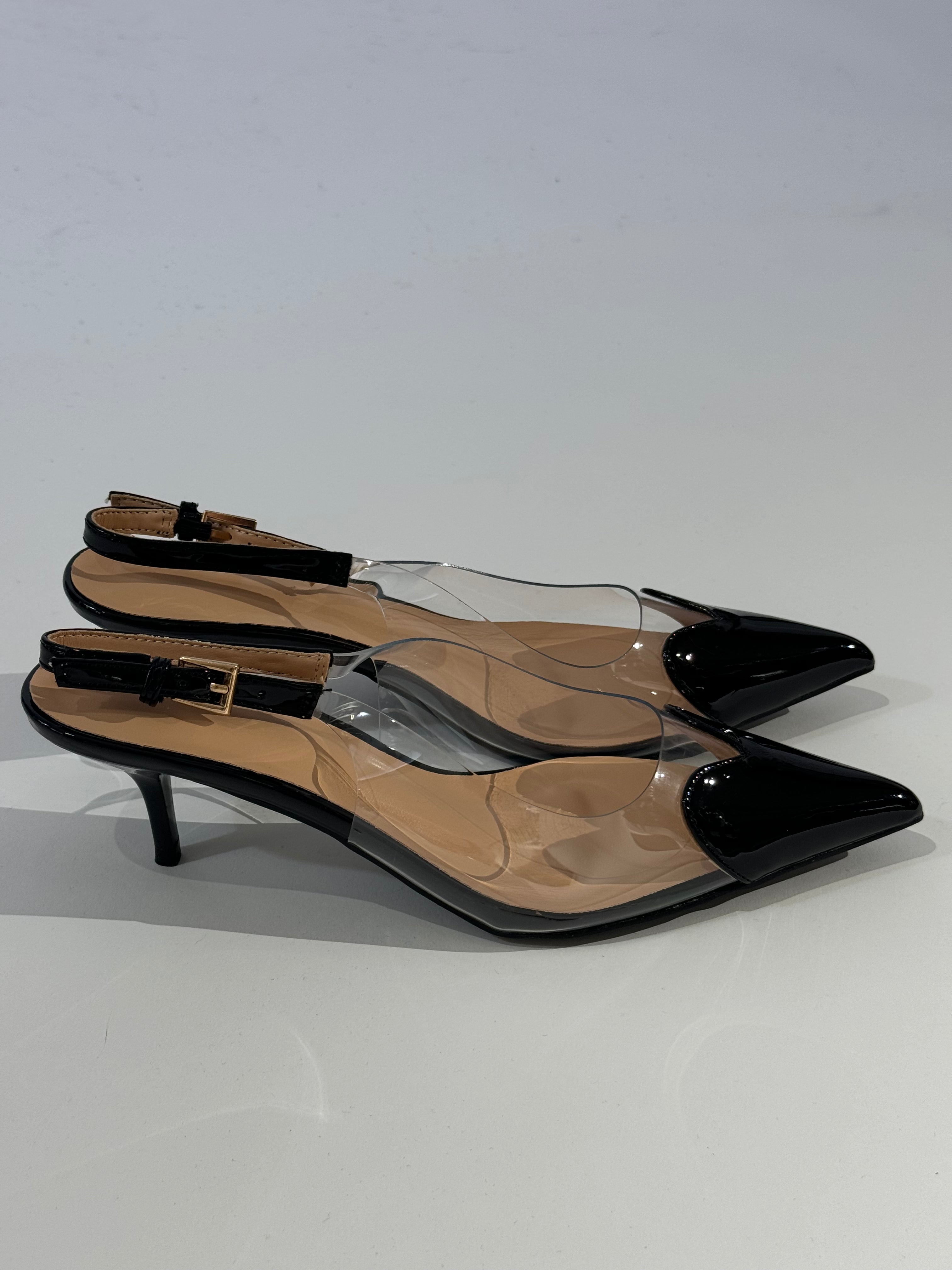 Scarpa slingback a punta TRASPARENTE CON DETTAGLI IN VERNICE