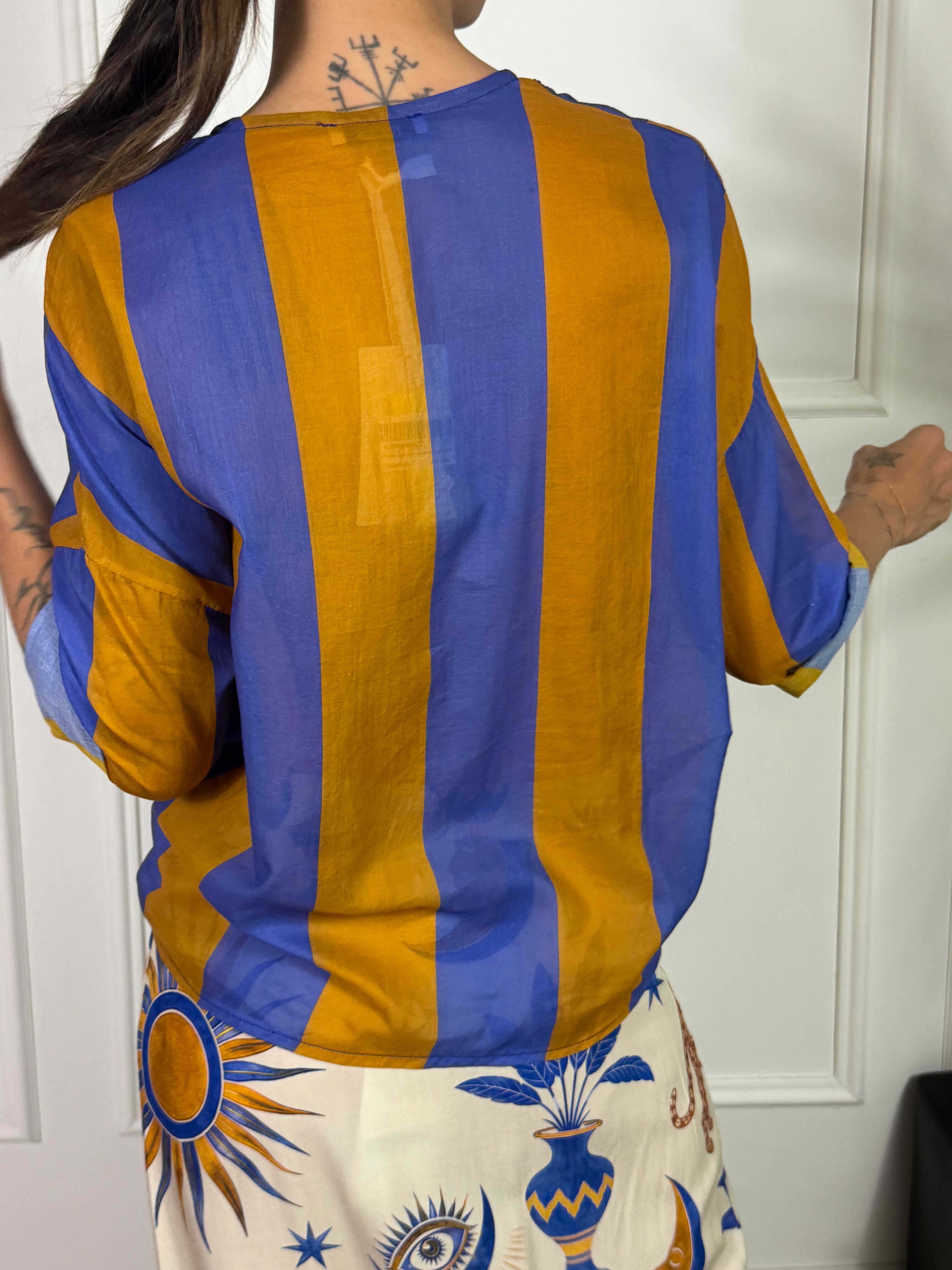 Camicia Kikisix in mussola di cotone collo coreana RIGHE GROSSE