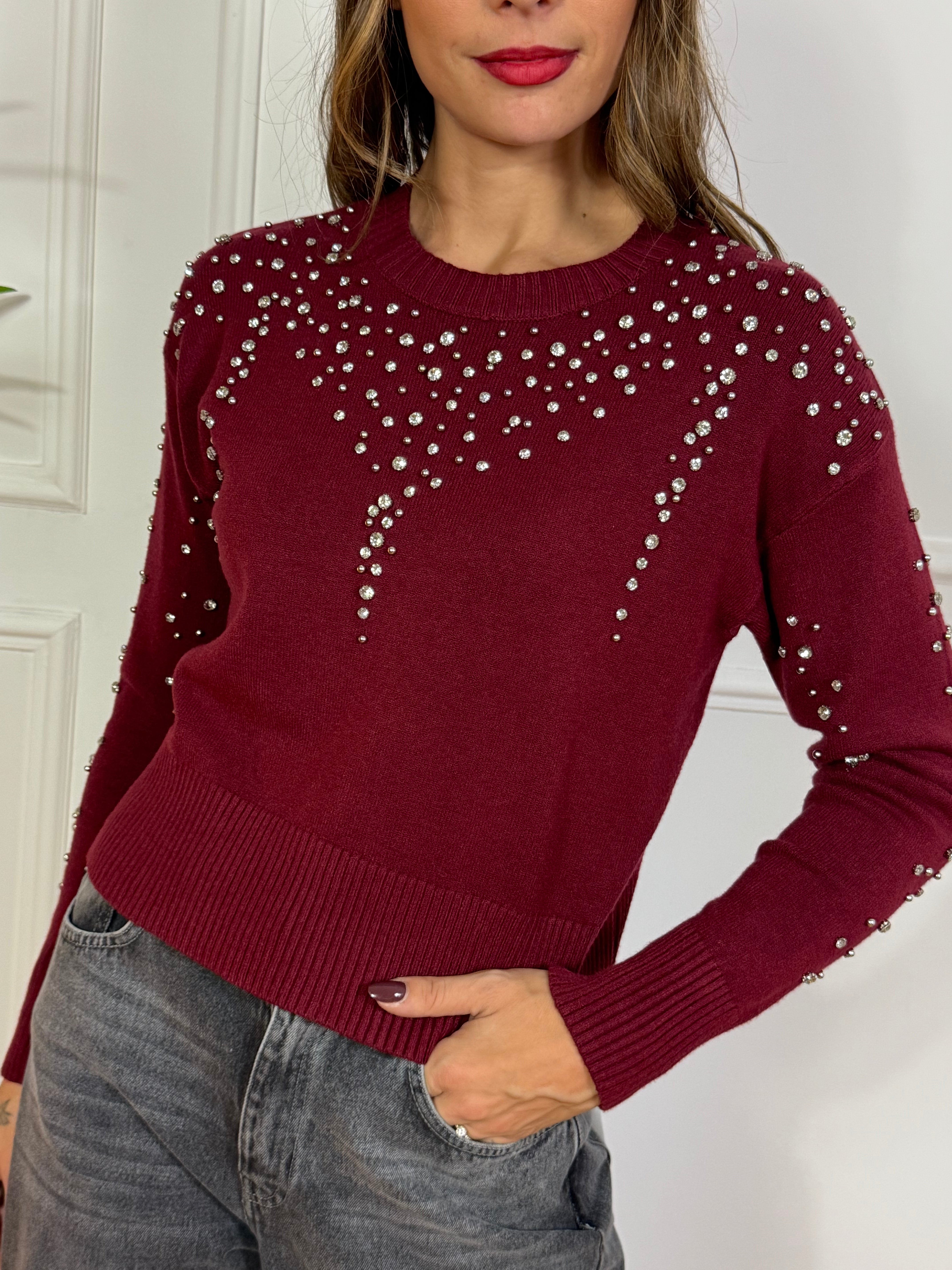 Maglia a scatoletta Have One con ZIRCONI DAVANTI E MANICHE