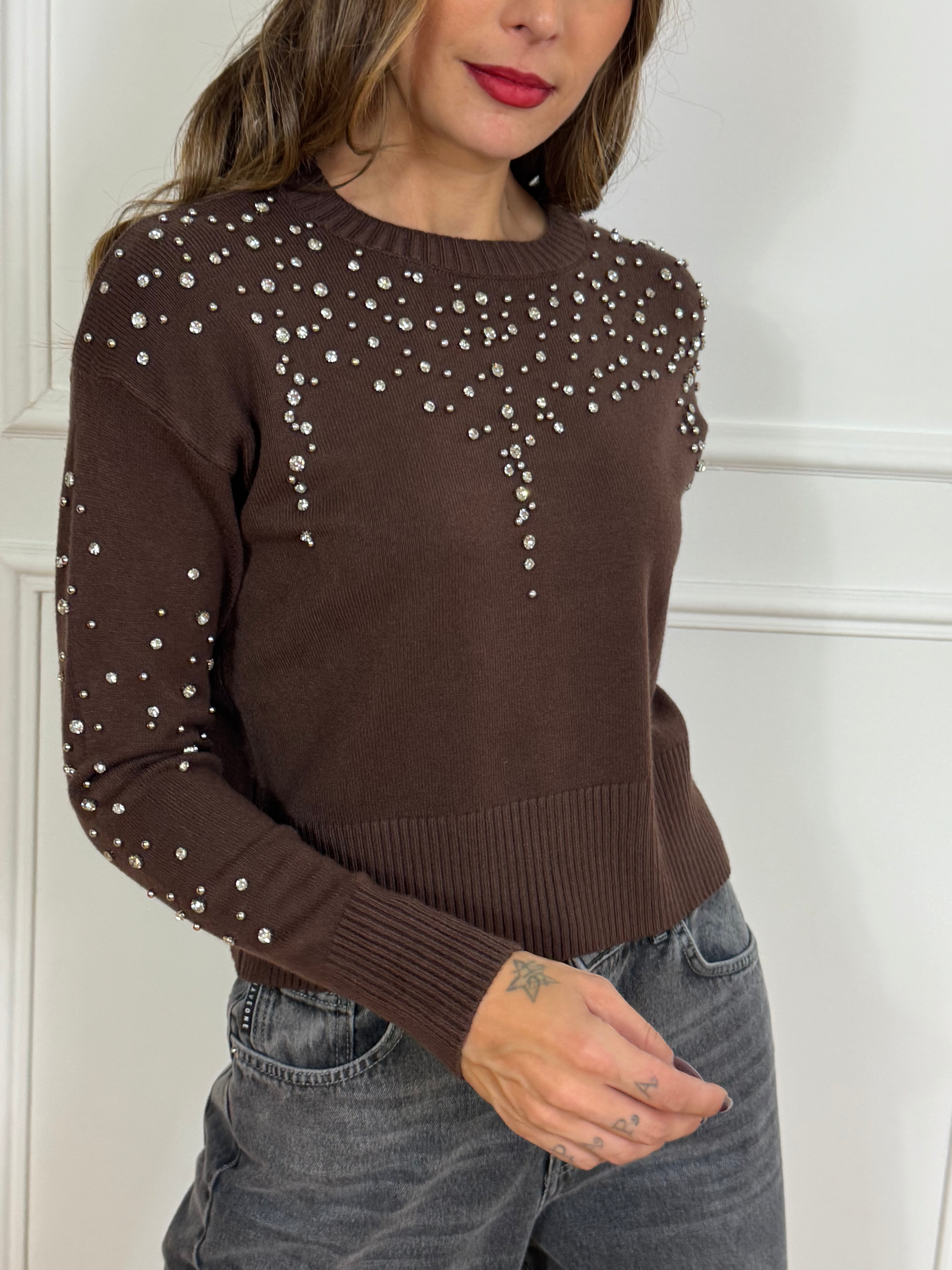 Maglia a scatoletta Have One con ZIRCONI DAVANTI E MANICHE