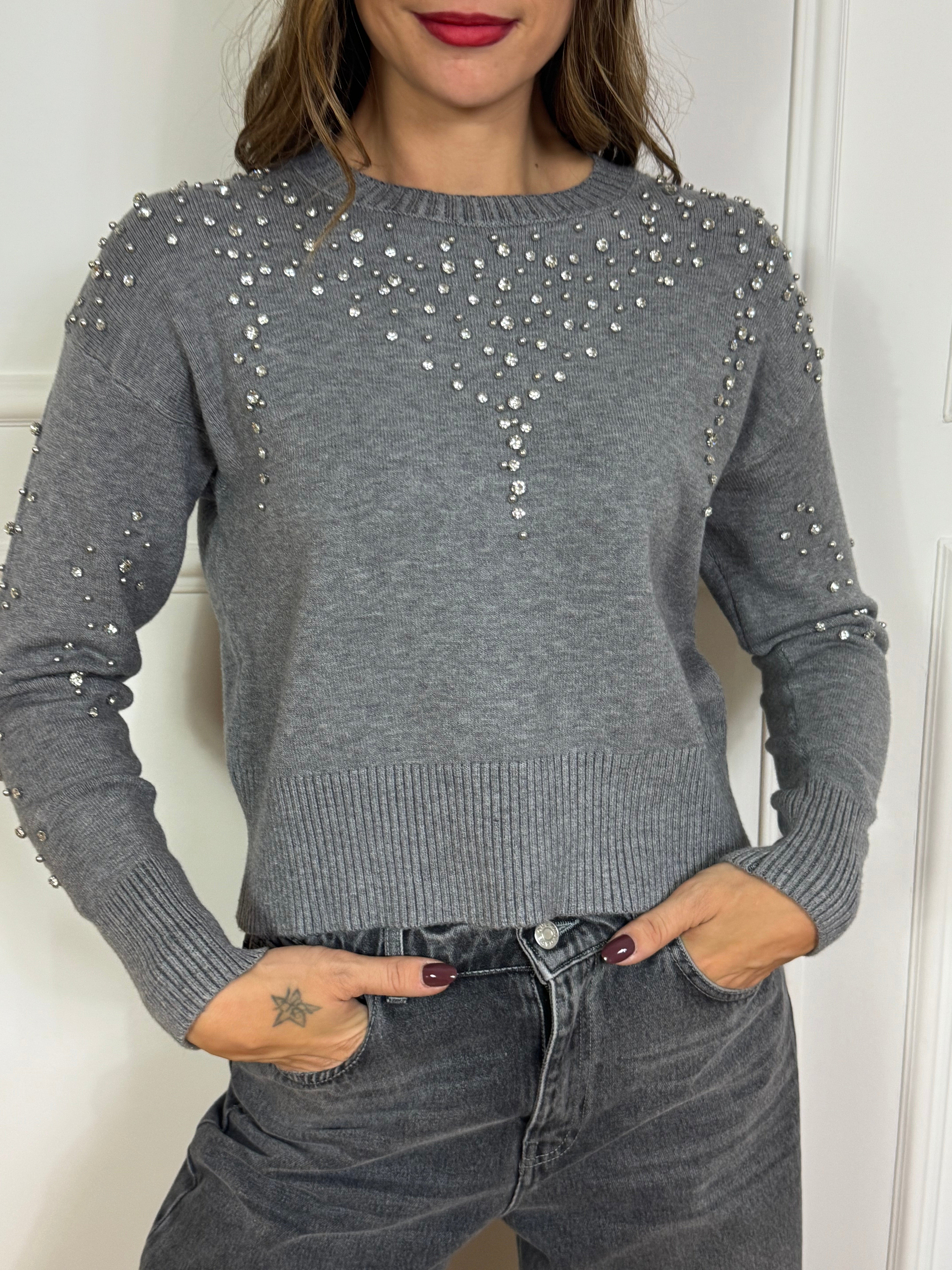 Maglia a scatoletta Have One con ZIRCONI DAVANTI E MANICHE
