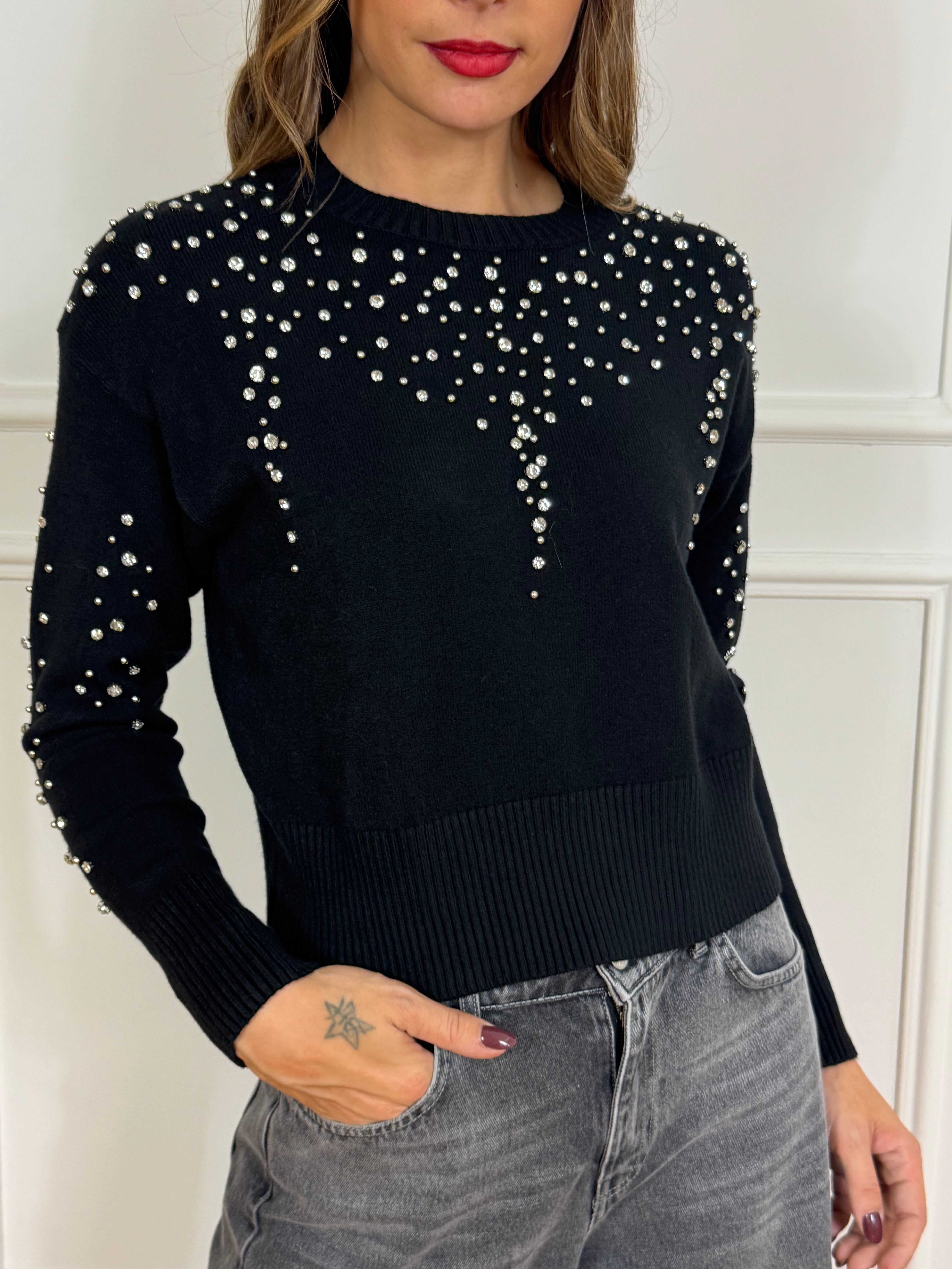 Maglia a scatoletta Have One con ZIRCONI DAVANTI E MANICHE