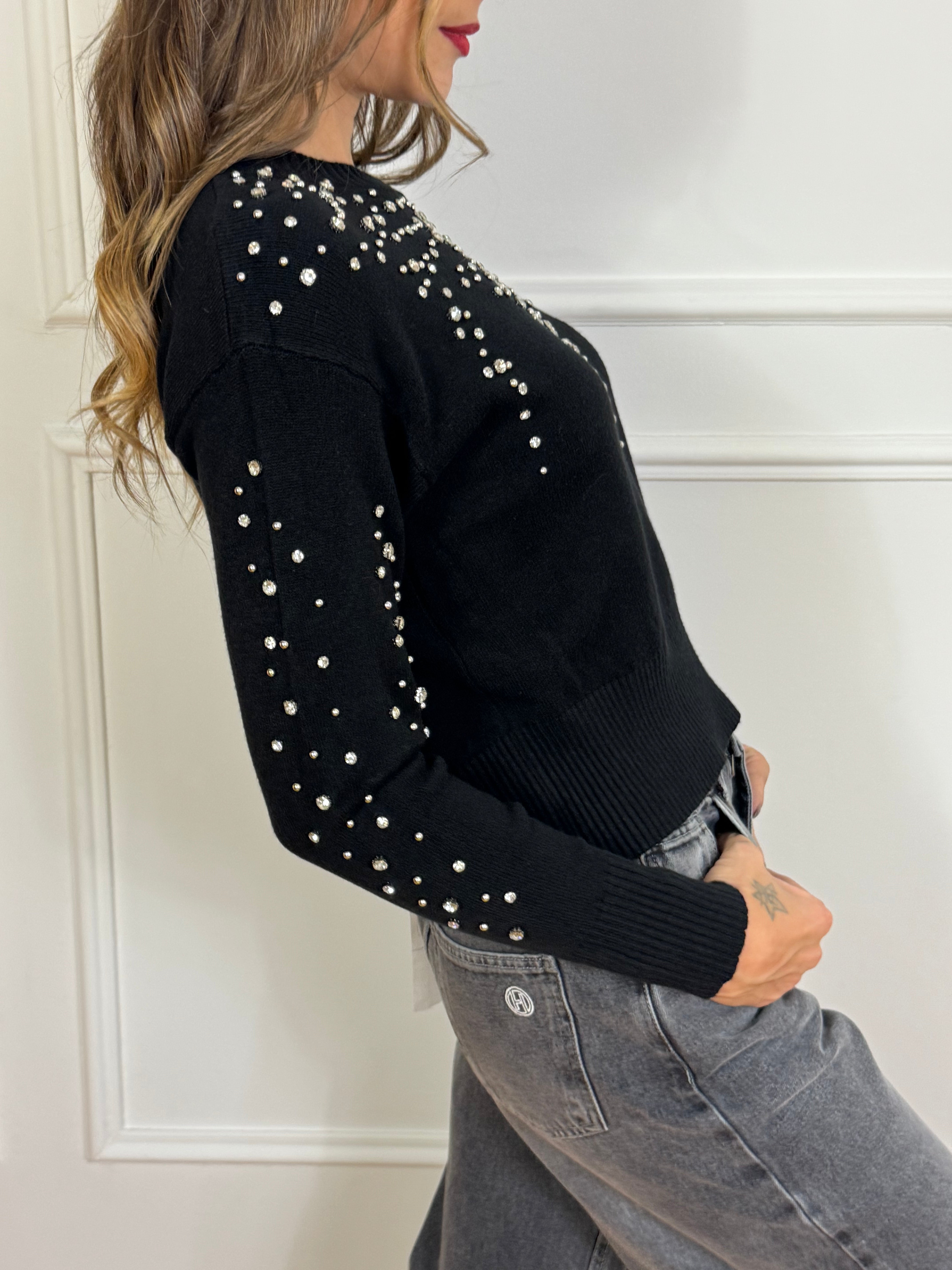 Maglia a scatoletta Have One con ZIRCONI DAVANTI E MANICHE