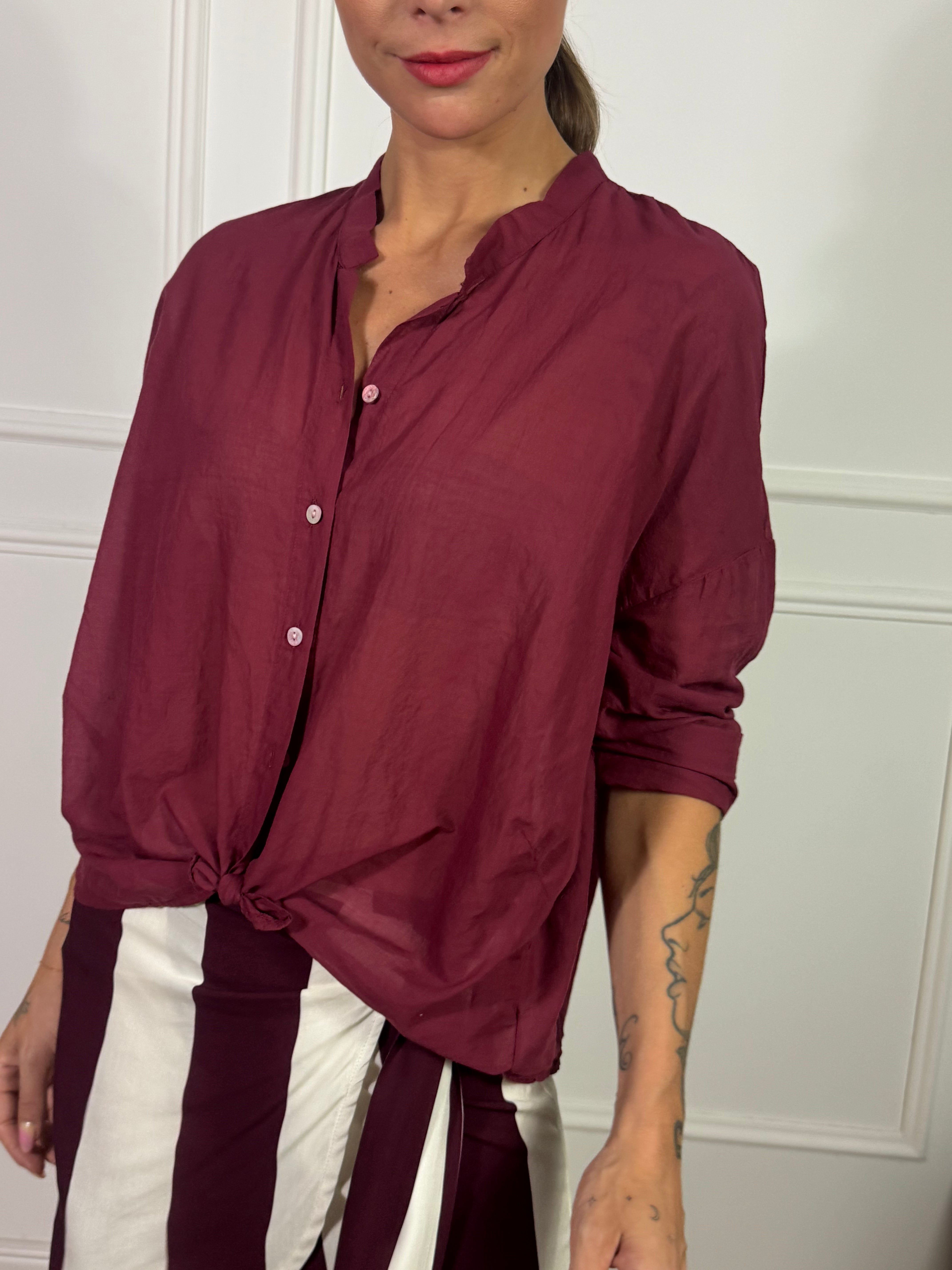 Camicia Kikisix in mussola di cotone collo coreana TINTA UNITA