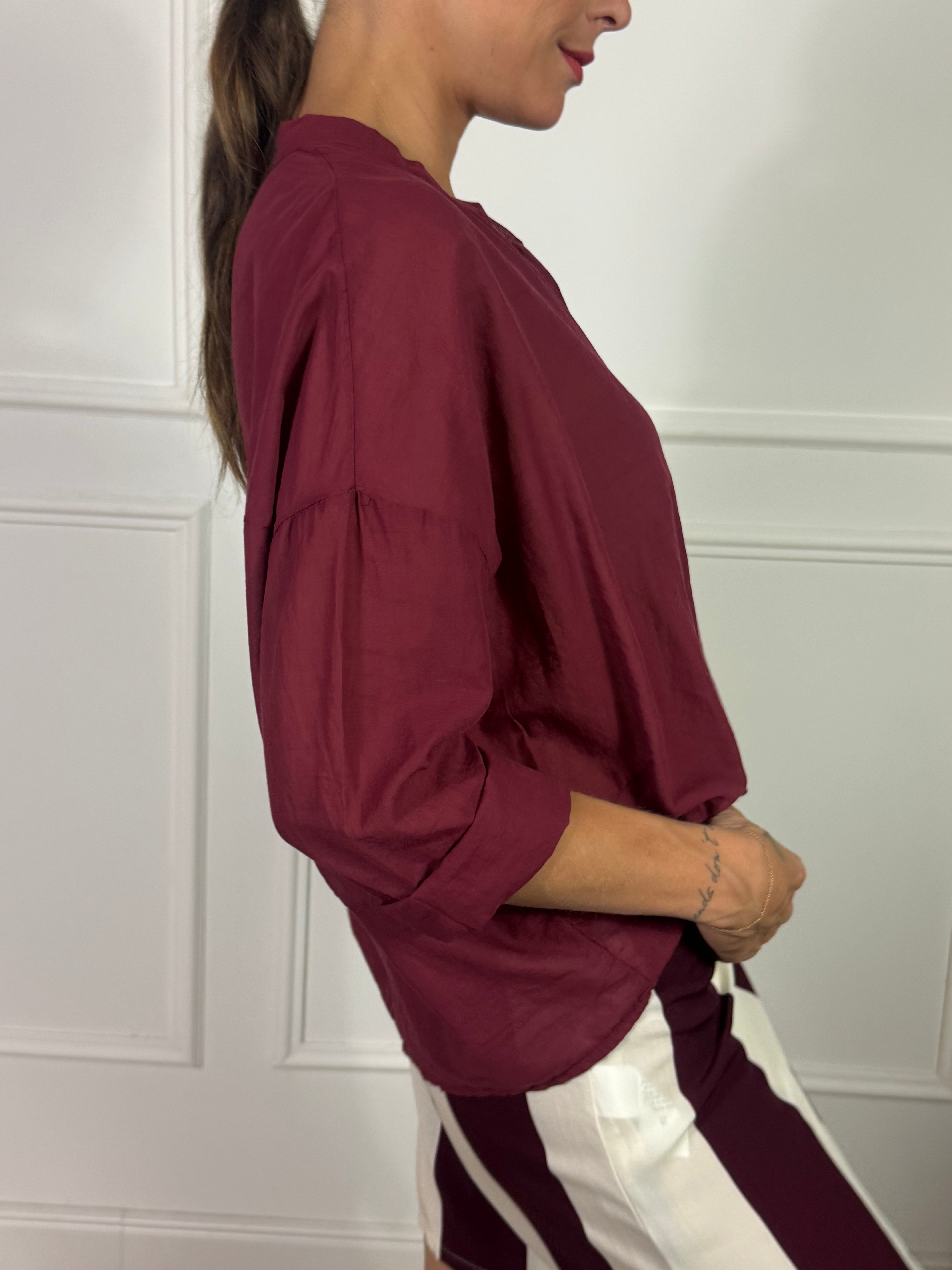 Camicia Kikisix in mussola di cotone collo coreana TINTA UNITA