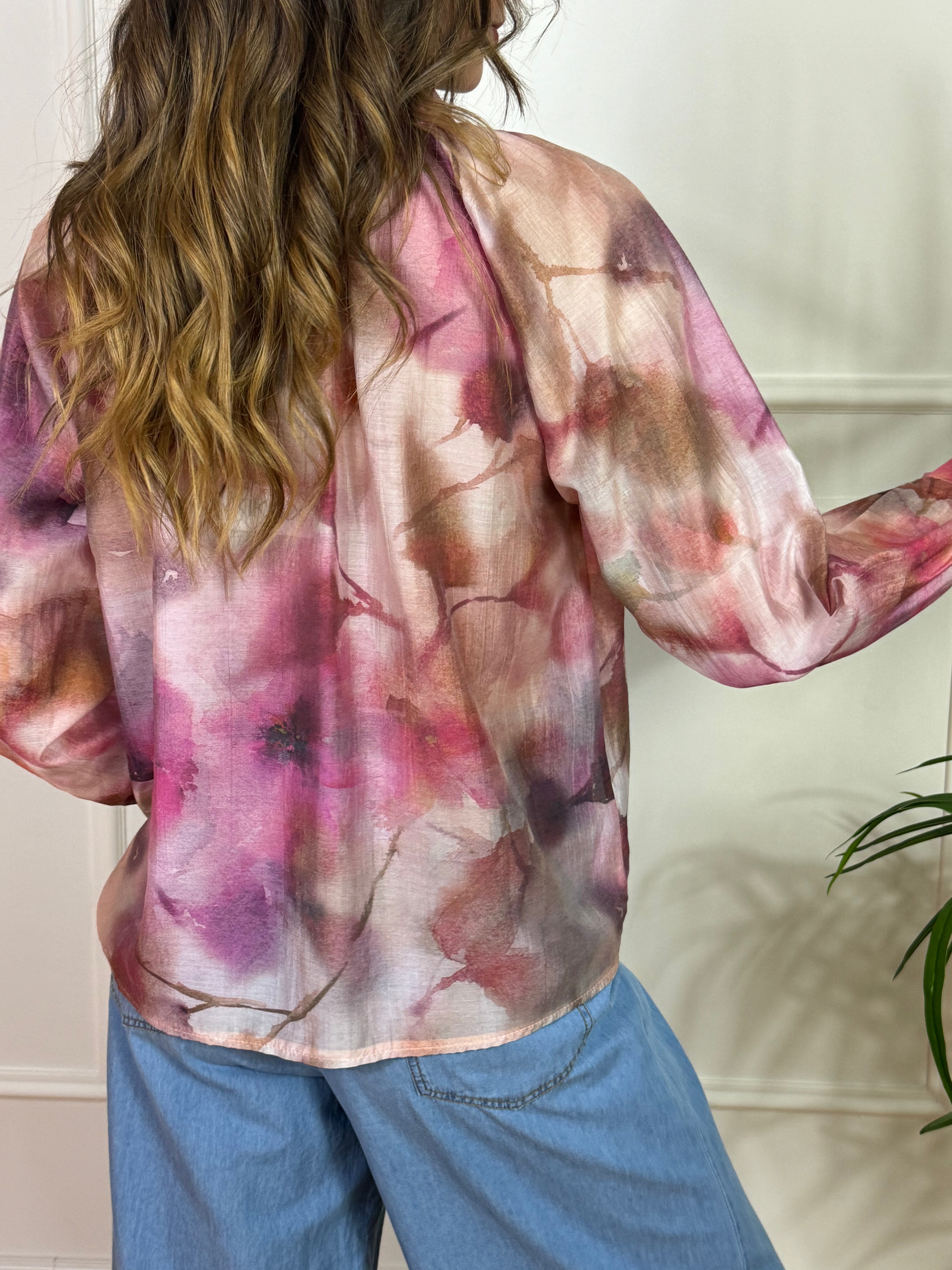 CAMICIA Kikisix con fiocco fantasia rosa magenta