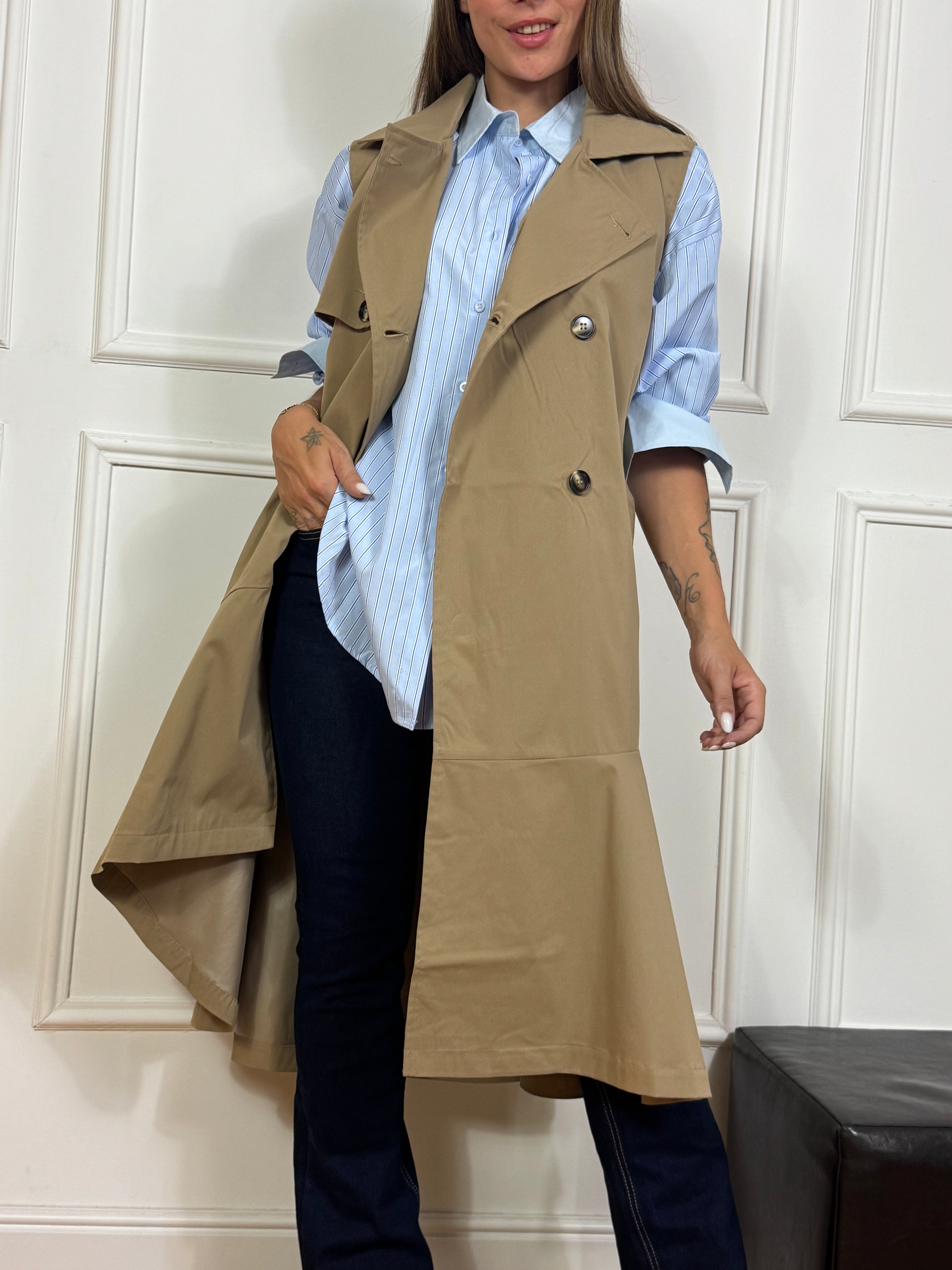 Trench lungo smanicato Victoria ILMH HAVANA
