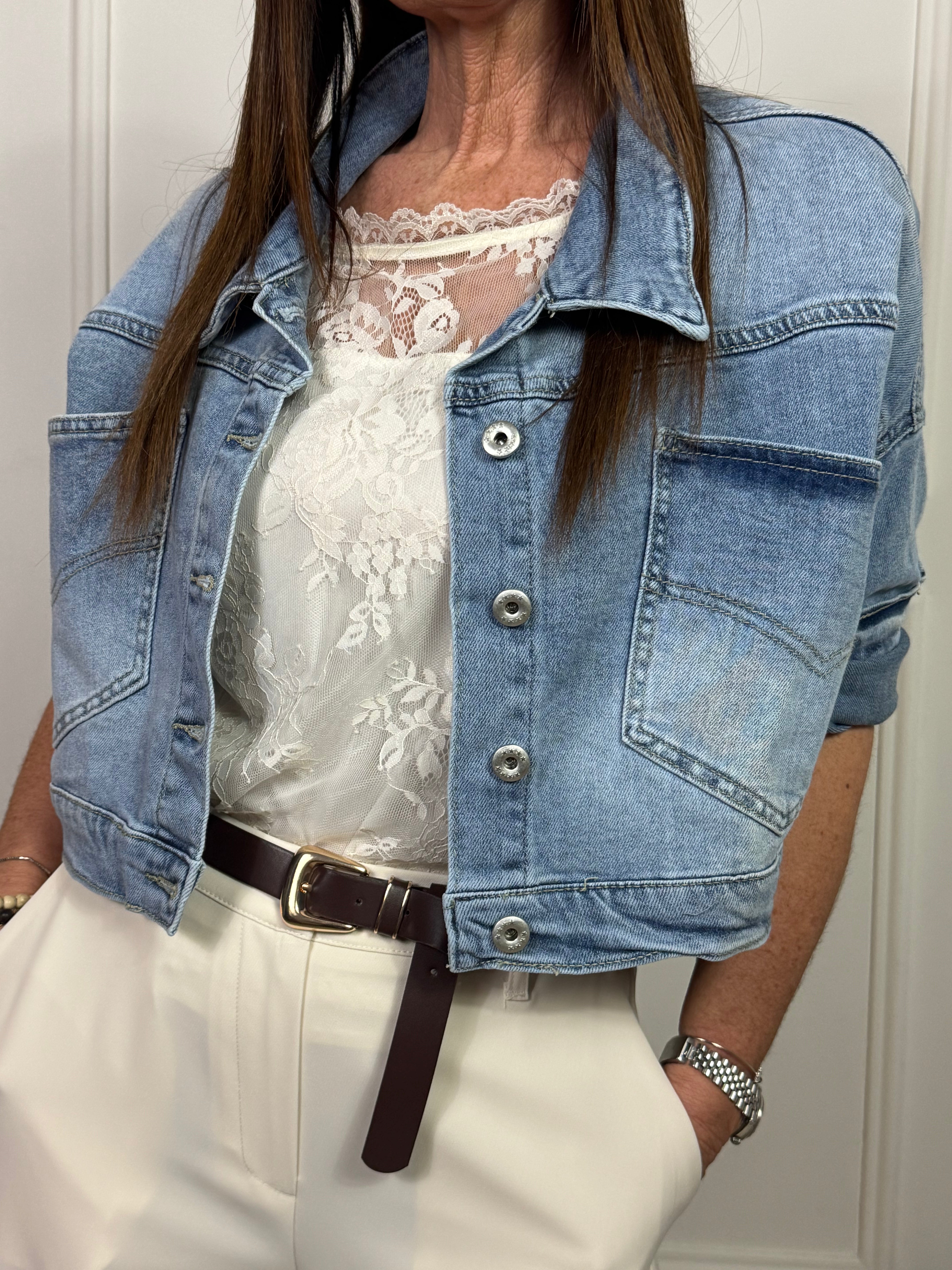 Giacca di jeans Susy Mix CROP con TASCHE OVER