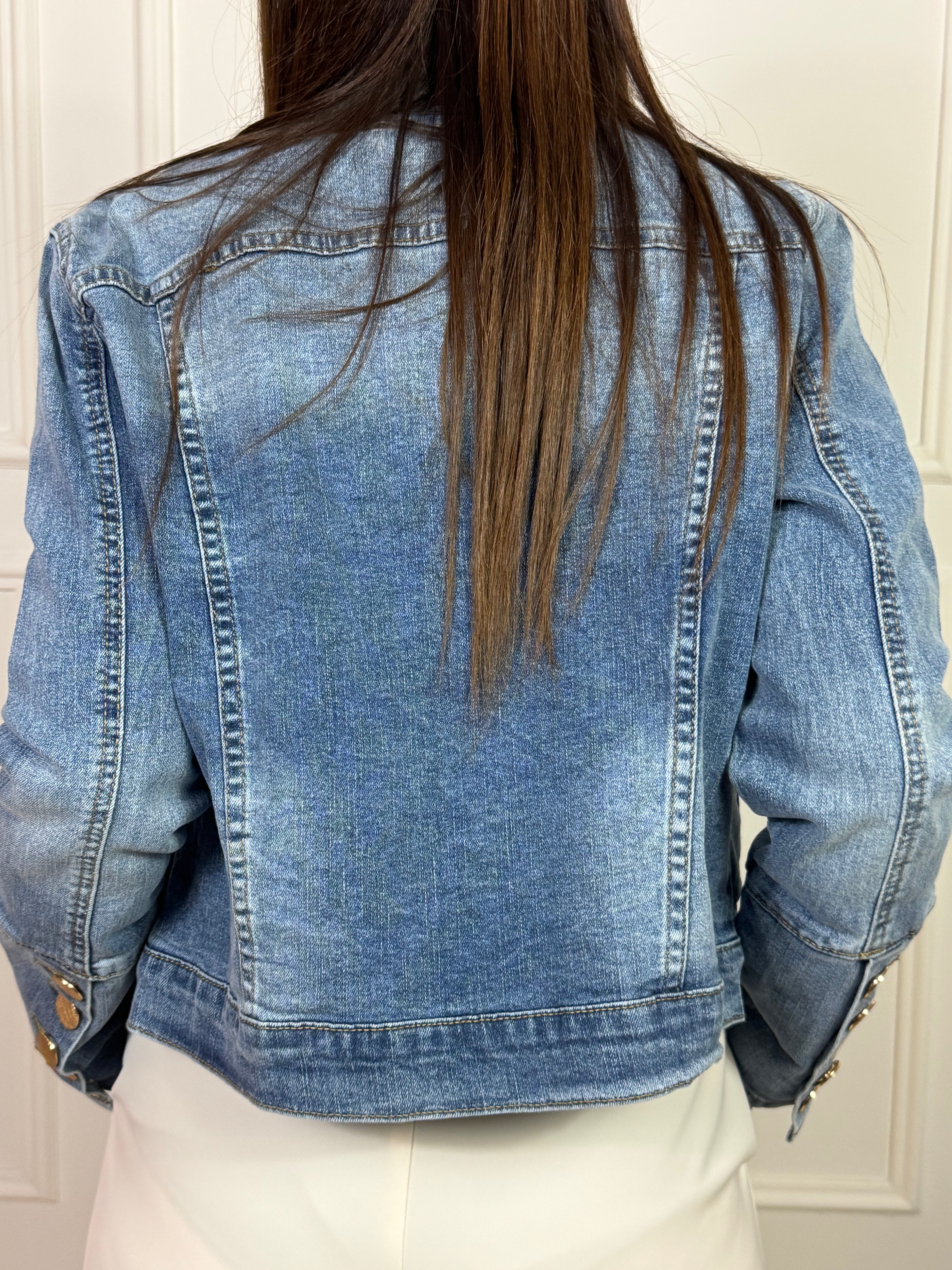 Giacca di jeans Susy Mix CORTA COLLO TONDO e POLSINO ALTO CON BOTTONI ORO