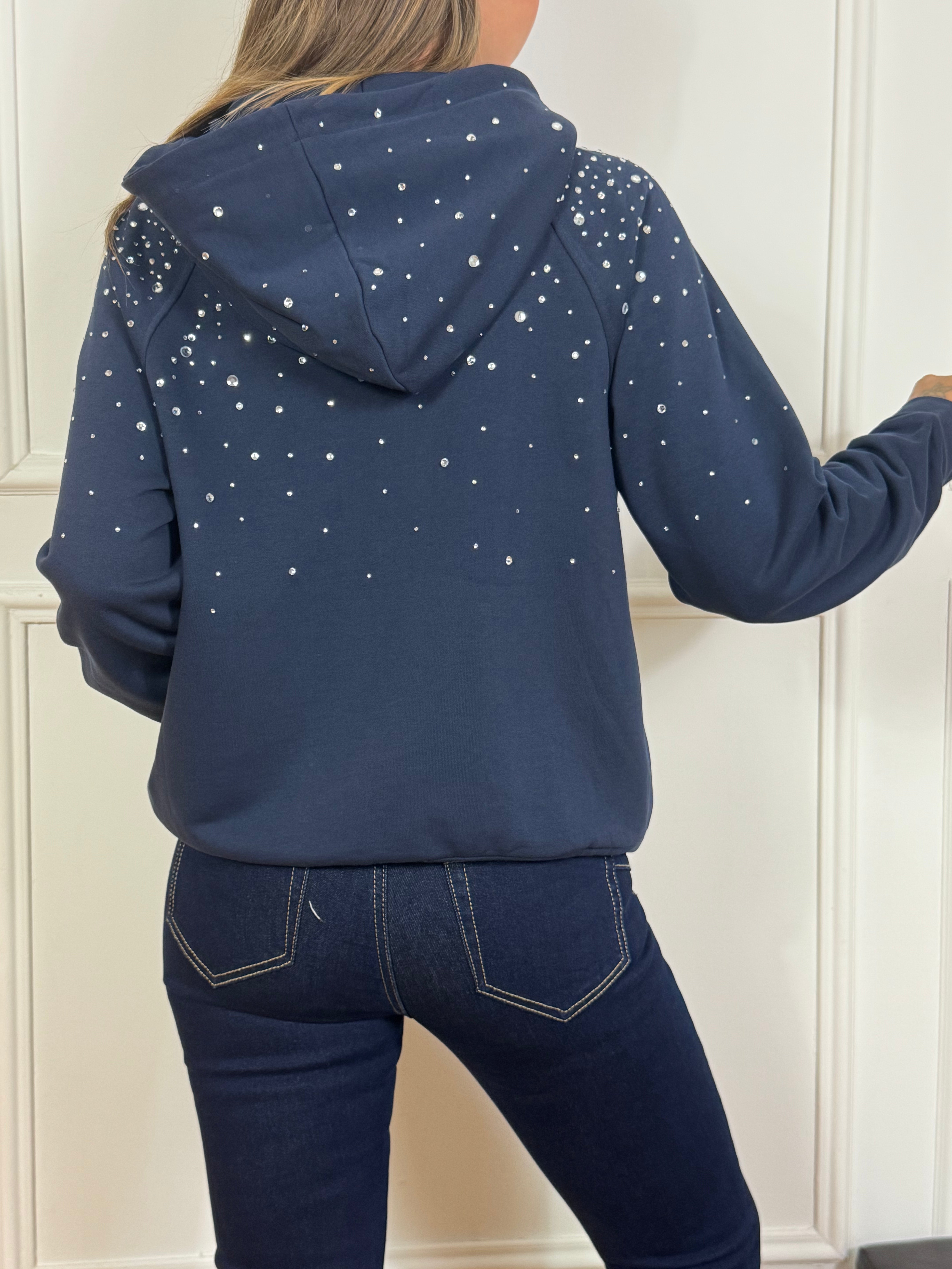 Felpa garzata con cappuccio Victoria ILMH e STRASS