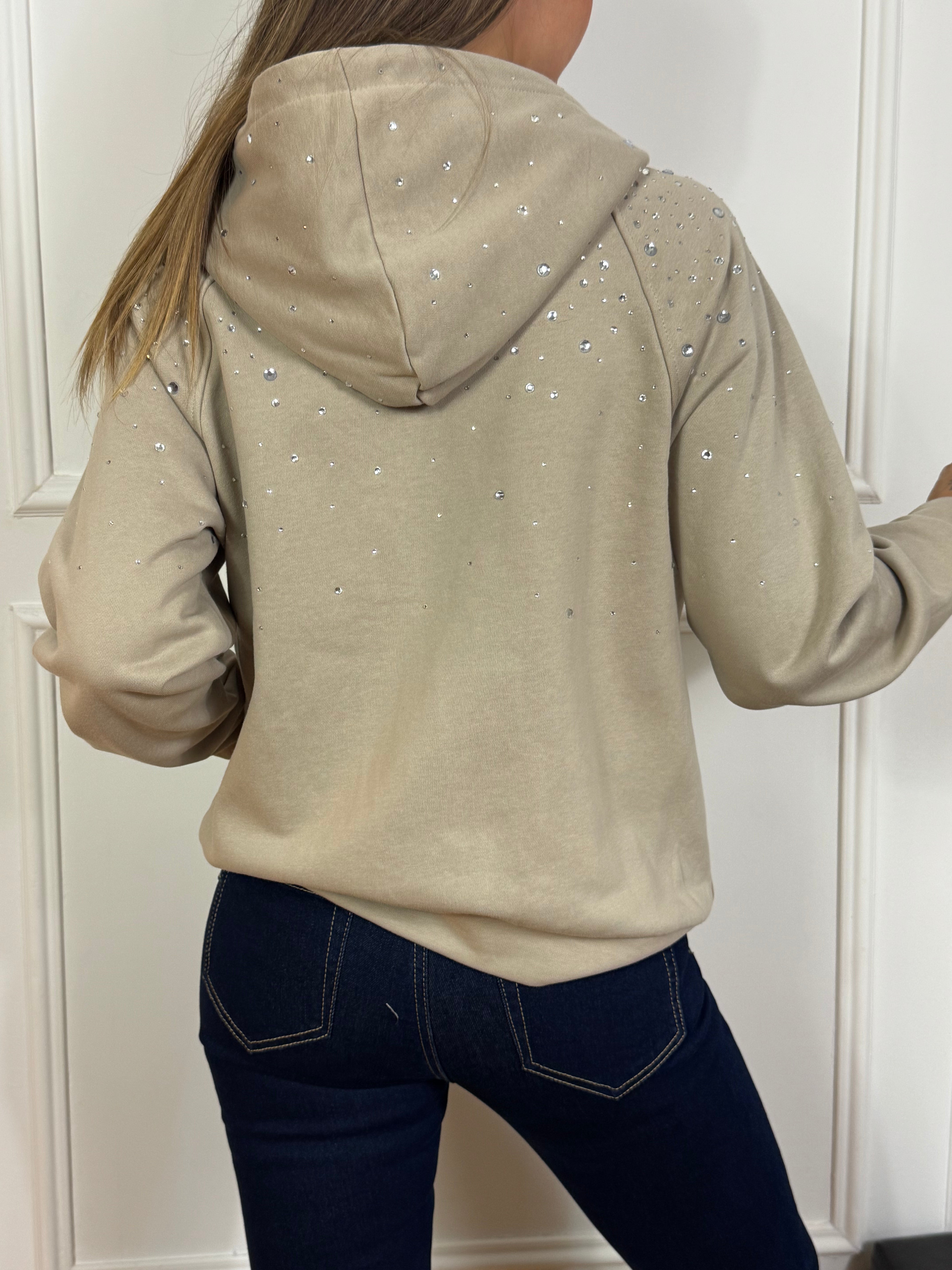 Felpa garzata con cappuccio Victoria ILMH e STRASS